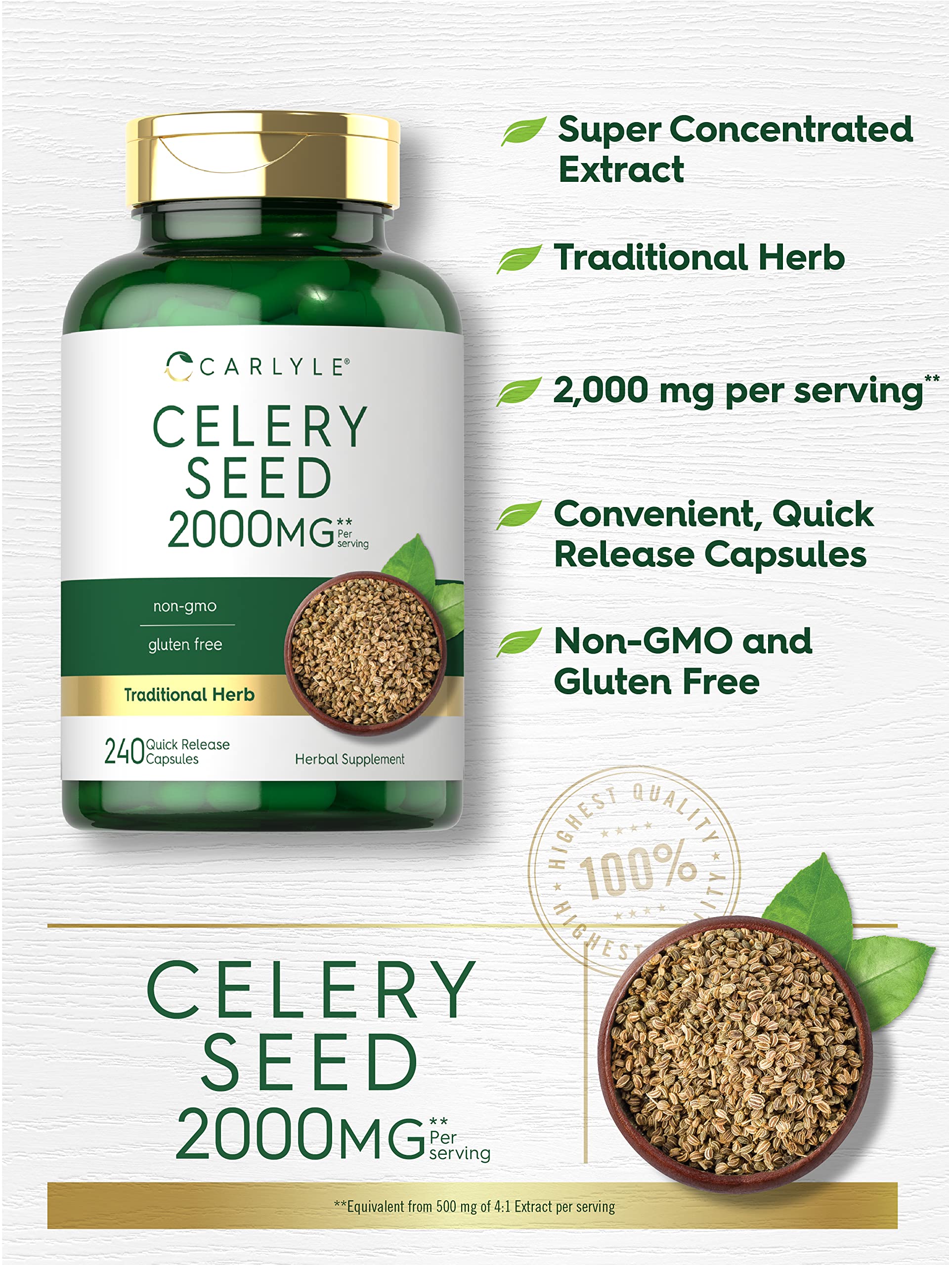 Carlyle Celery Seed Extract label closeup highlights trusted quality.