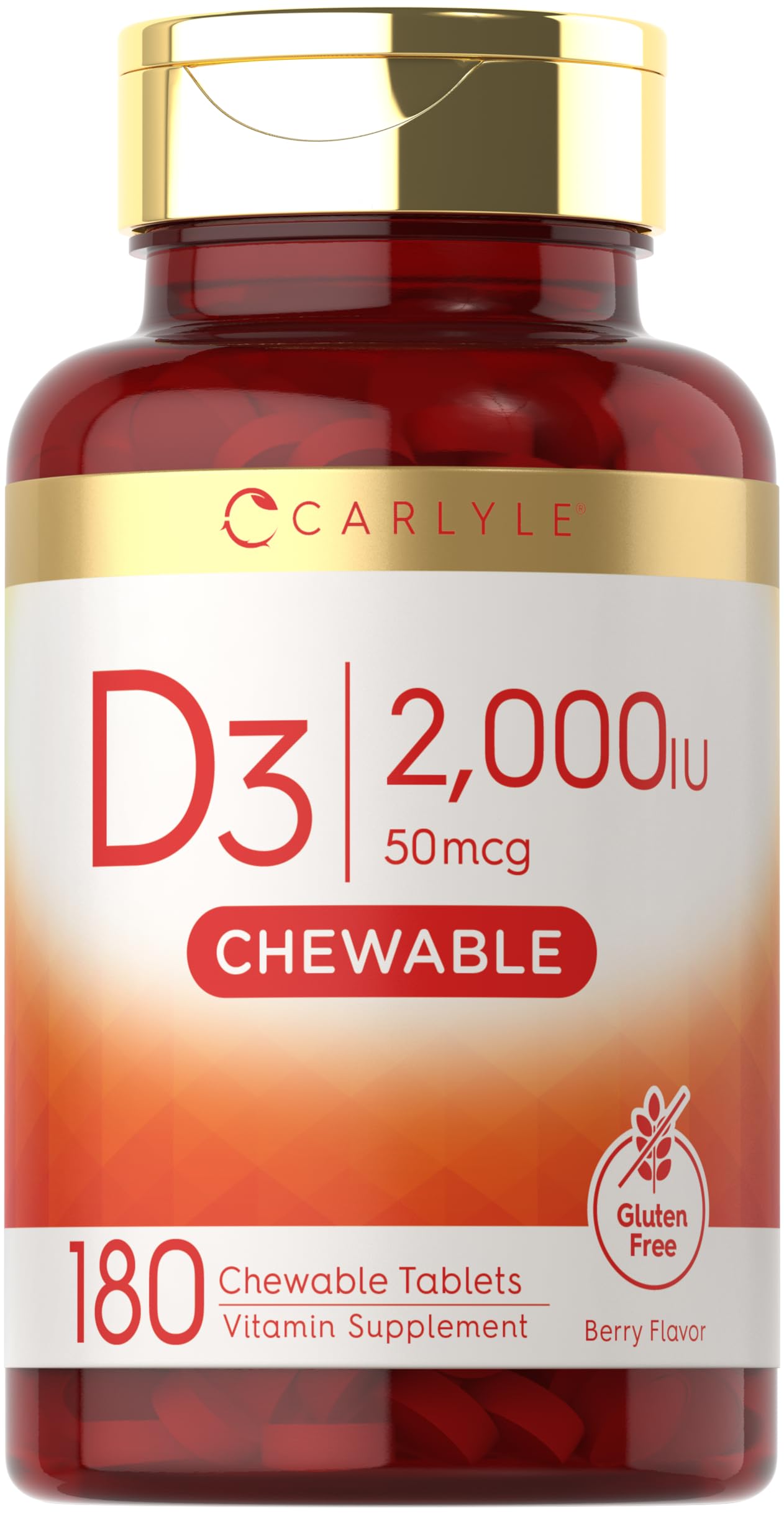Carlyle berry-flavored Vitamin D3 chewables bottle for daily use