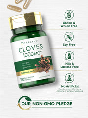 Carlyle Cloves Supplement label close-up shows trusted quality seals