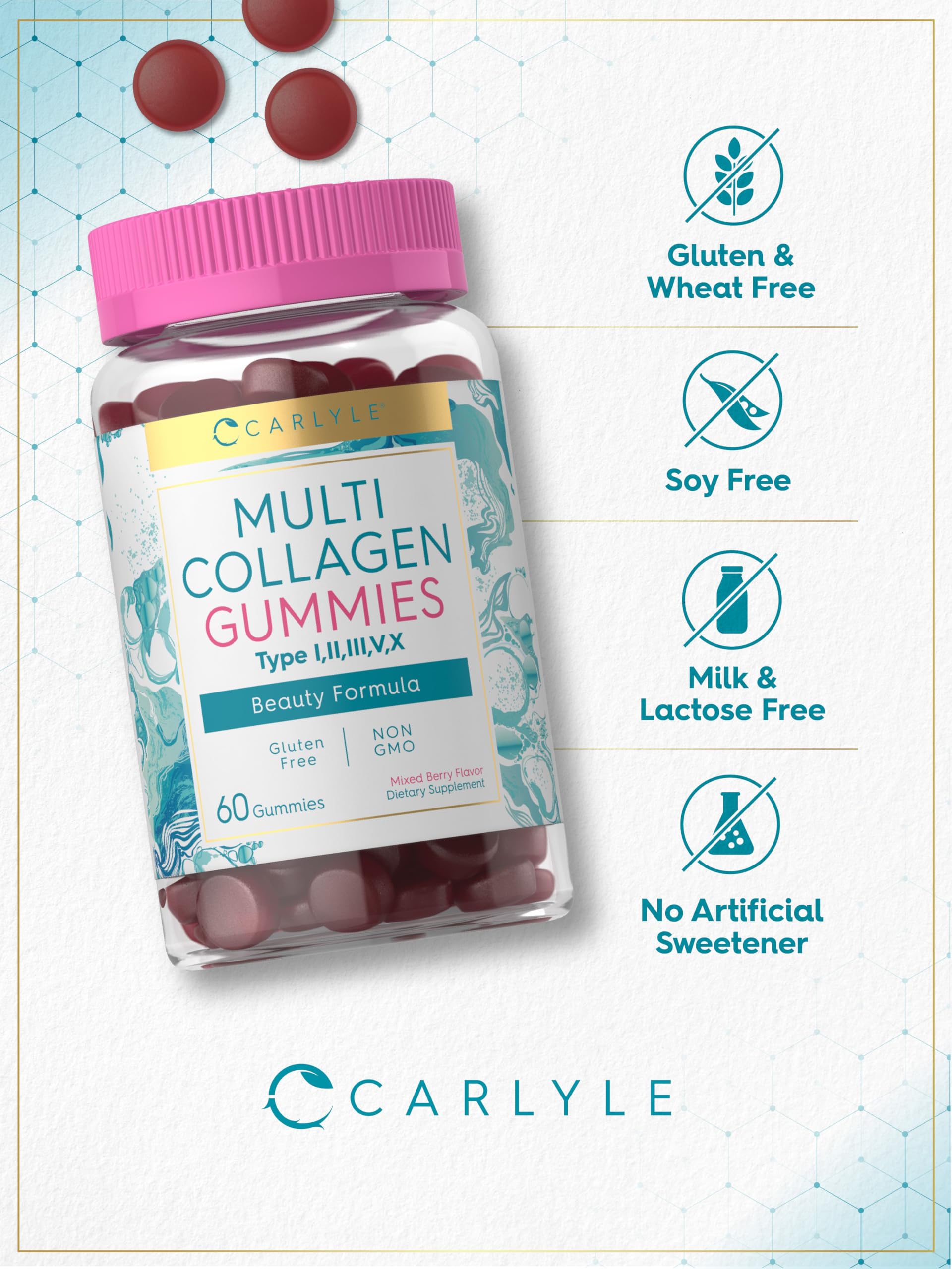 Carlyle Collagen Gummies mixed berry gummies closeup on white
