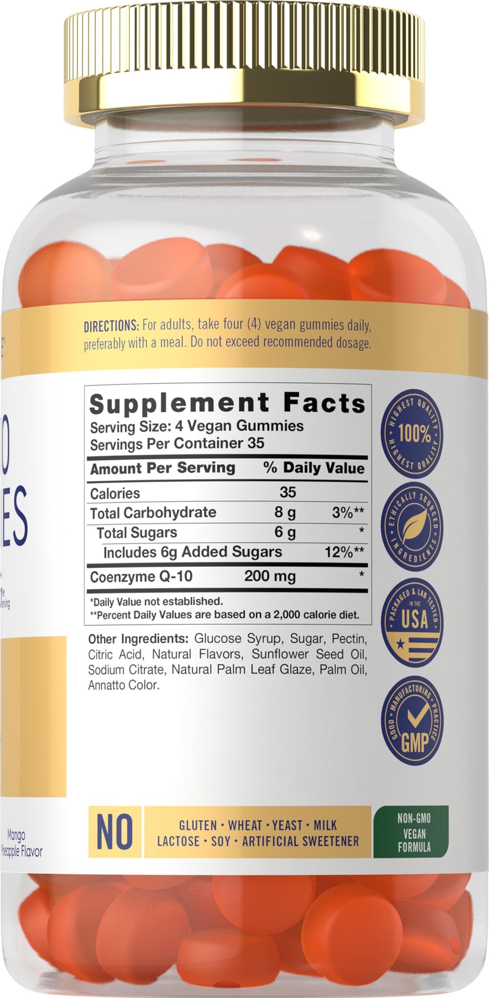 Carlyle CoQ10 gummies label close-up highlighting lab-tested ingredients.