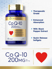 Carlyle CoQ10 200mg softgels capsules shown for daily use