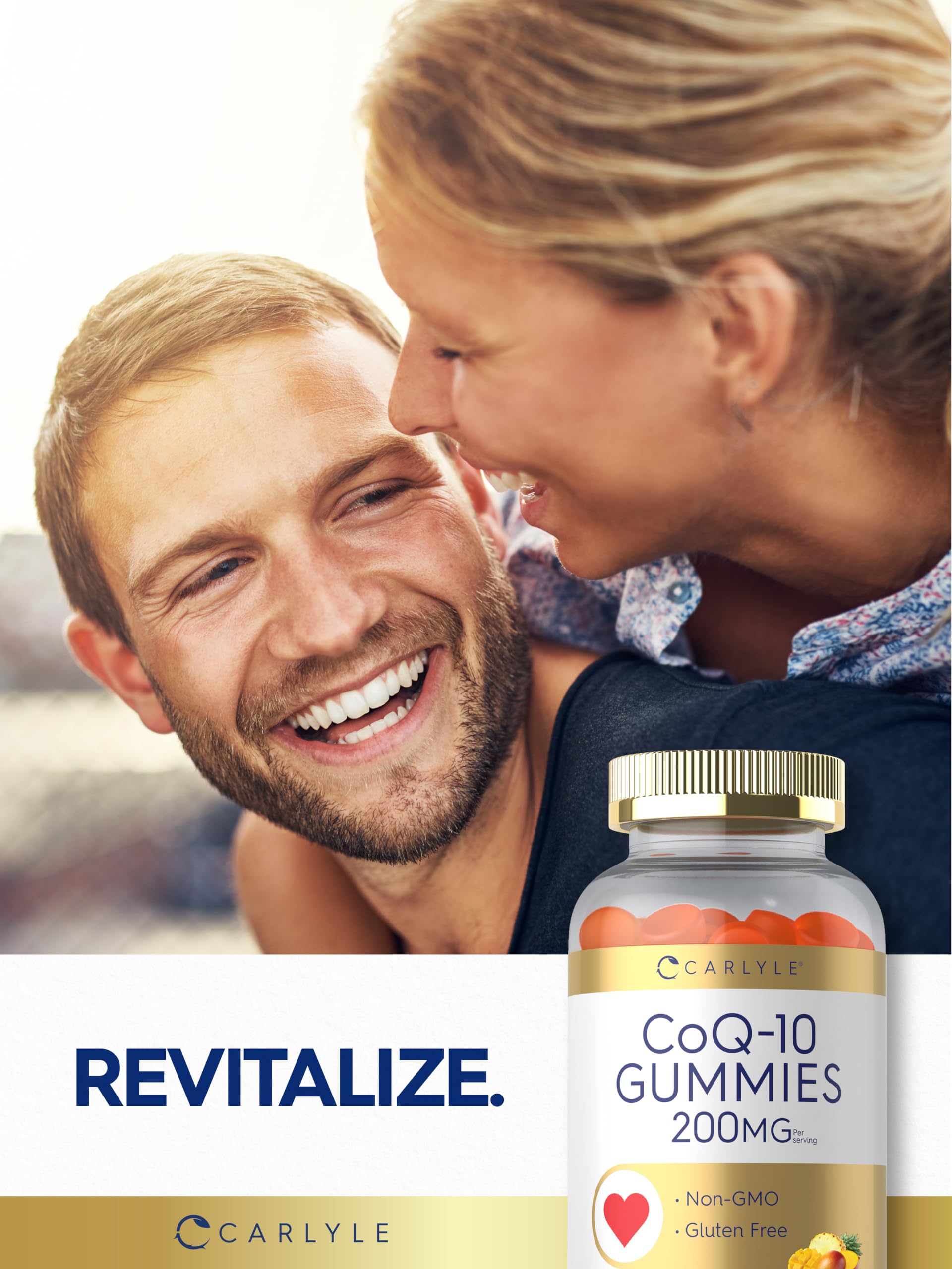 Carlyle CoQ10 gummies gluten-free packaging illustrating allergy-friendly option.