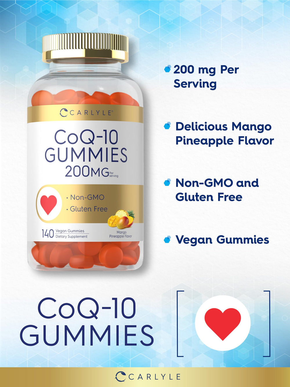 Carlyle CoQ10 gummies on kitchen counter for daily routine use.