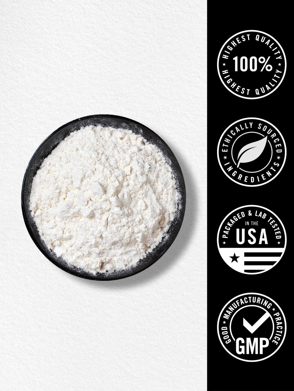 Top-view of Carlyle Creatine bottle showing gluten-free, vegan formula ready to use.