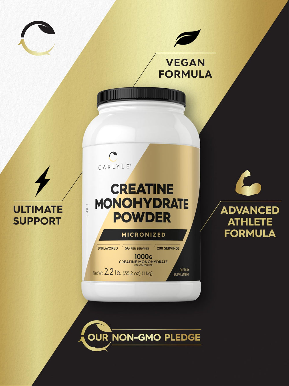 Carlyle micronized creatine powder for smoother texture and faster mixing.