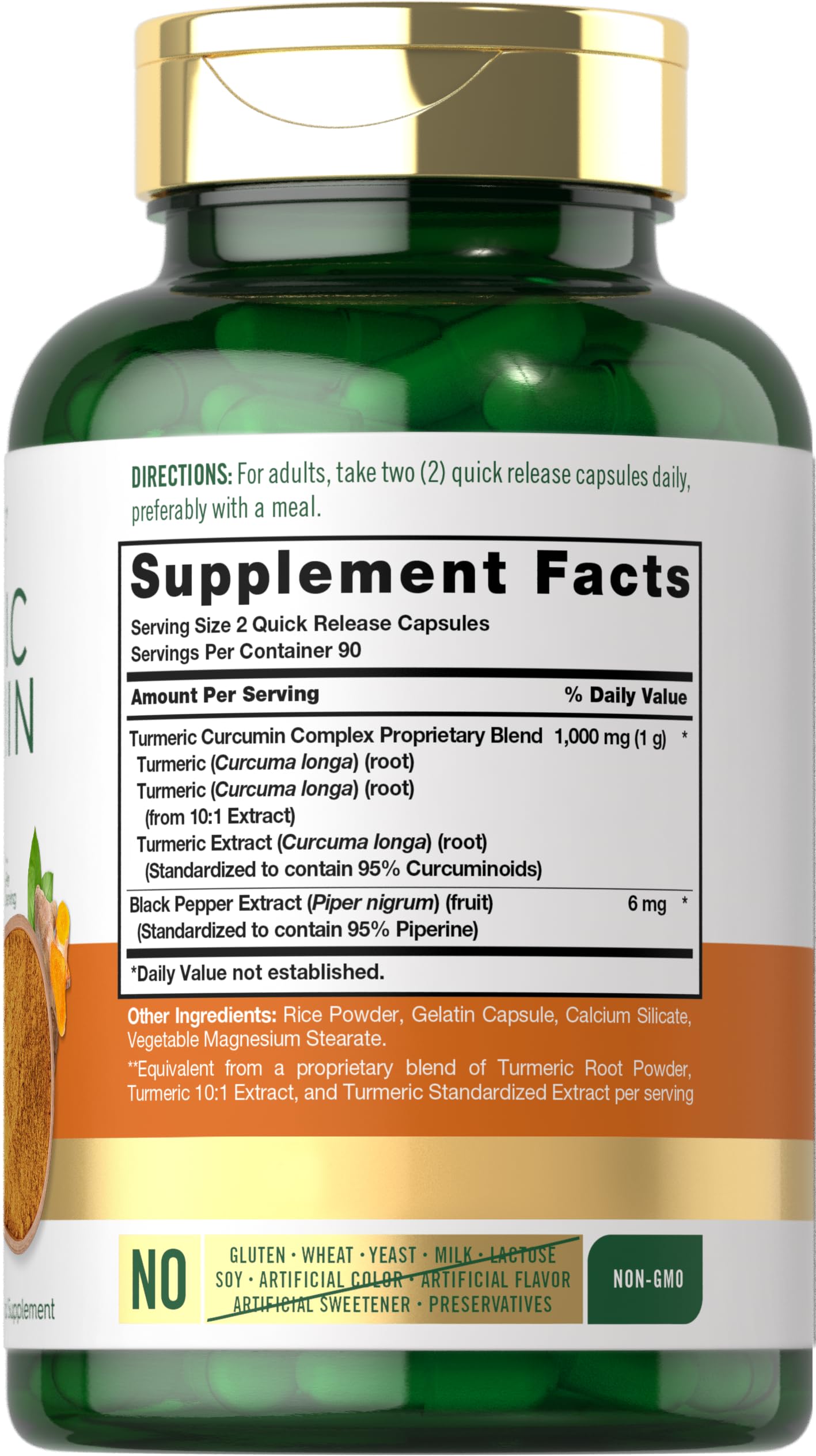 Carlyle Curcumin capsules close-up, featuring an easy-to-swallow design for everyday use.