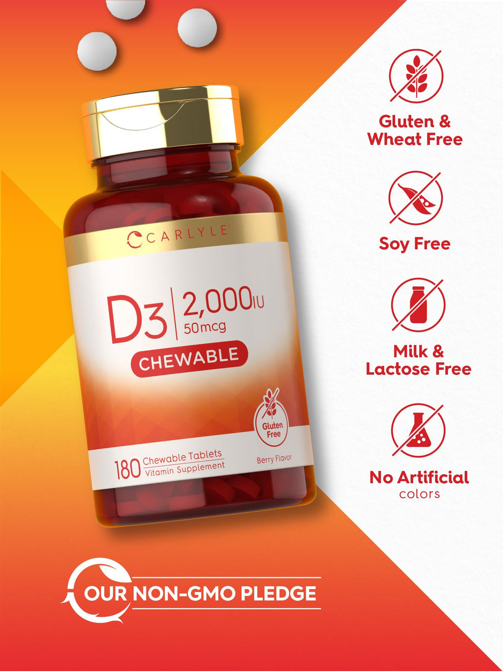 Carlyle D3 ingredients list on packaging emphasizing quality