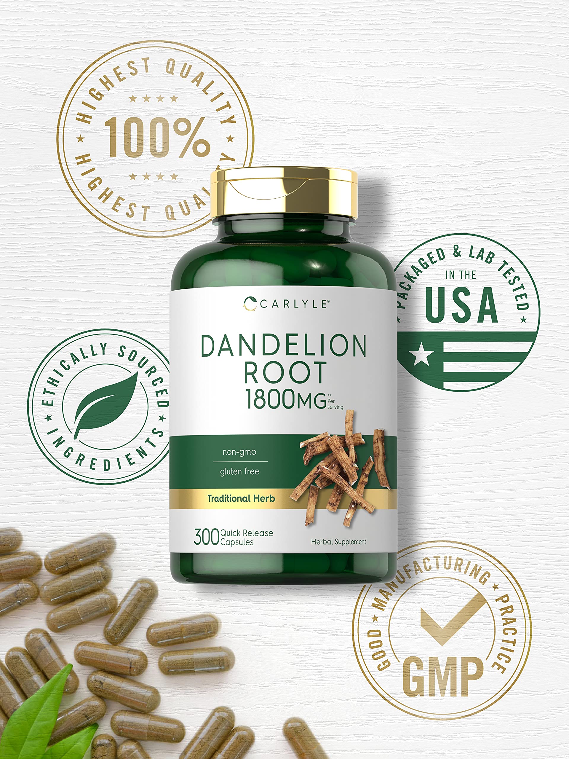 Carlyle Dandelion Root Extract nutrition panel image showing high-potency capsules