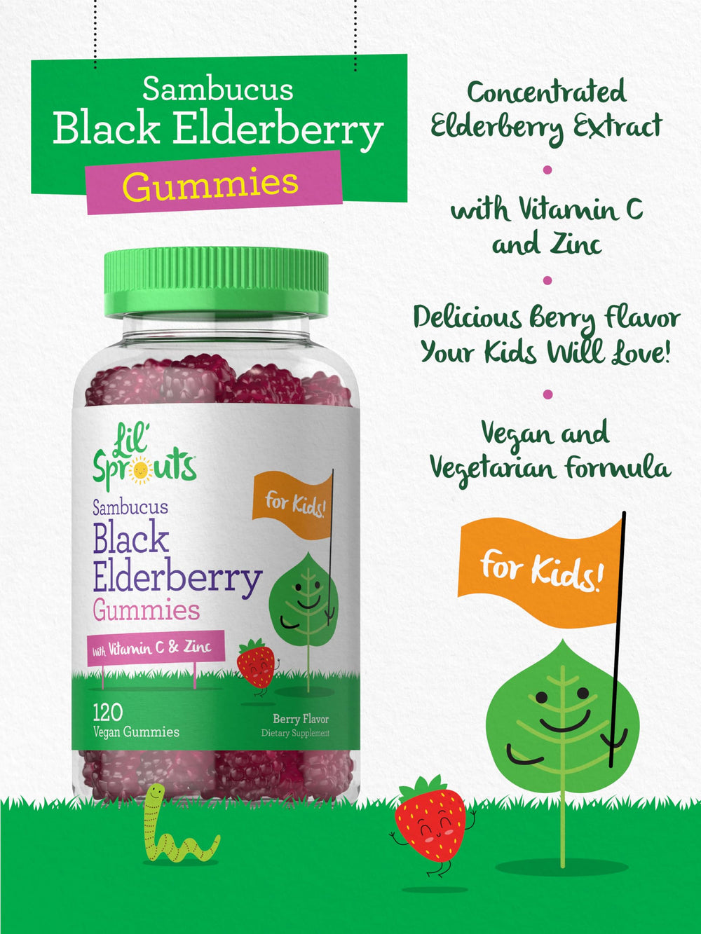 Carlyle Elderberry Gummies for Kids label highlights zinc and vitamin C.
