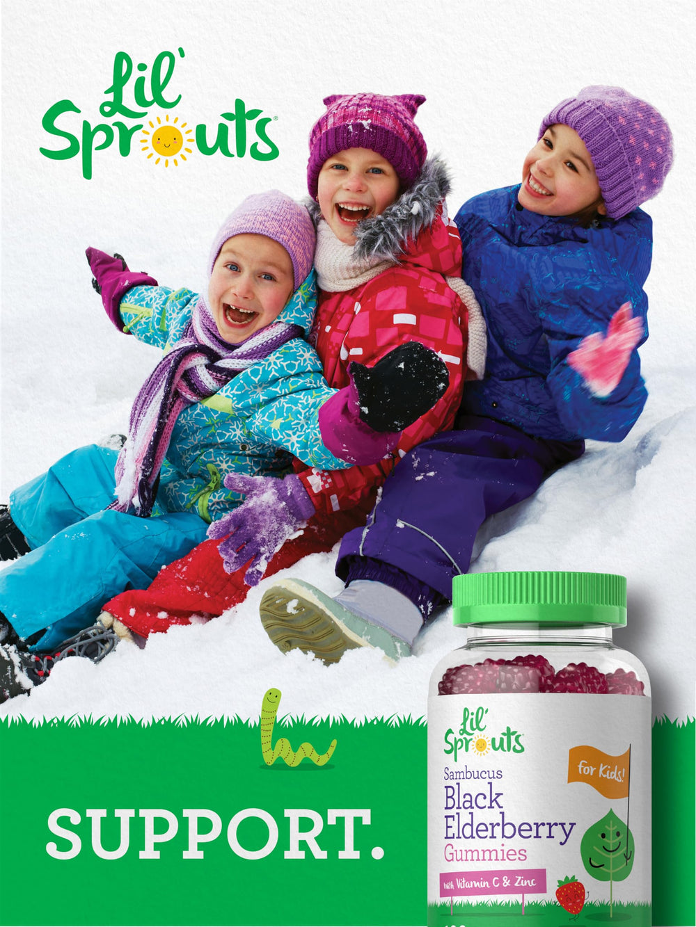 Carlyle Elderberry Gummies for Kids vegan certification seal visible.