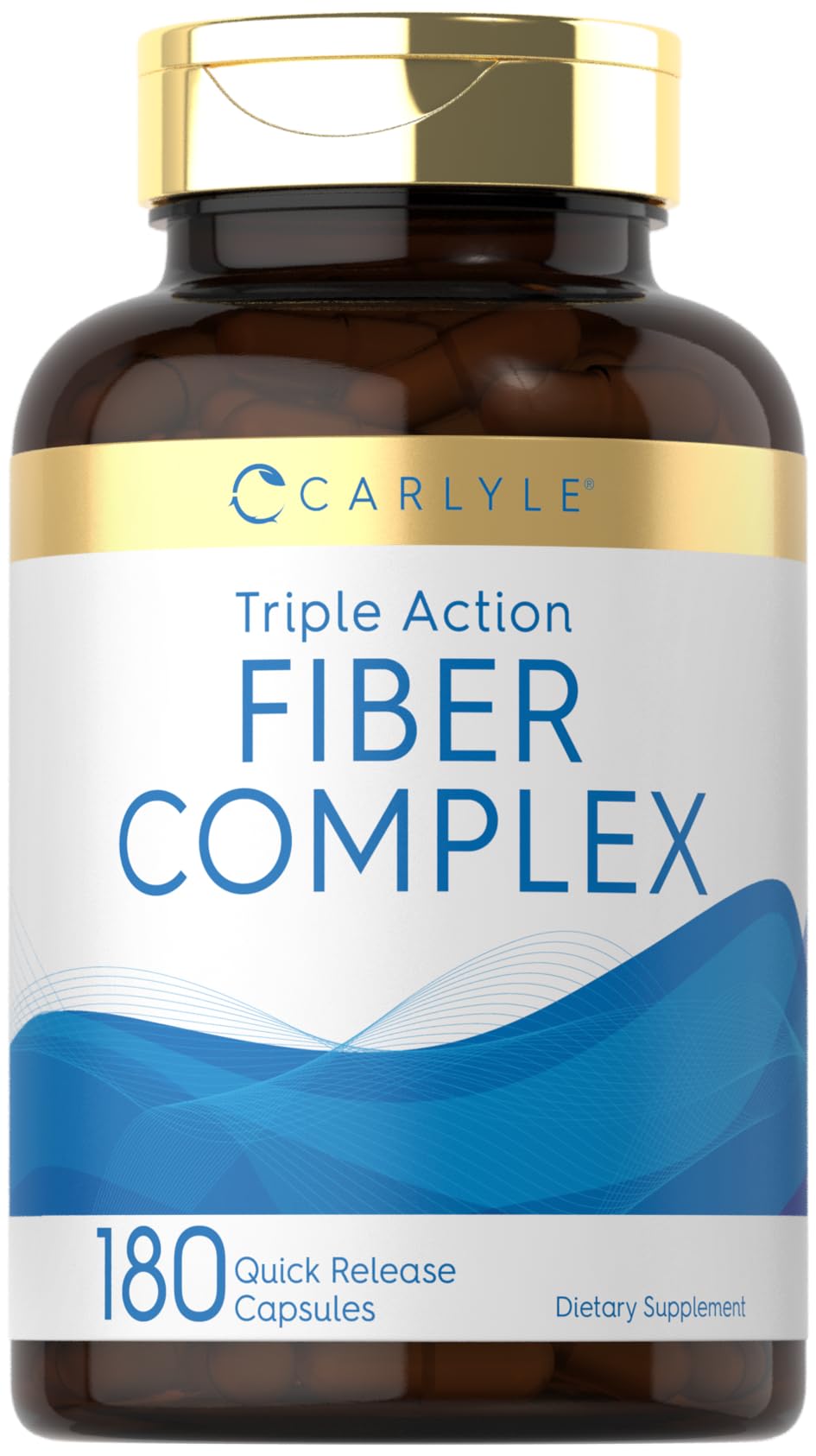 Carlyle Fiber Supplement bottle shows the triple-action blend for daily wellness.