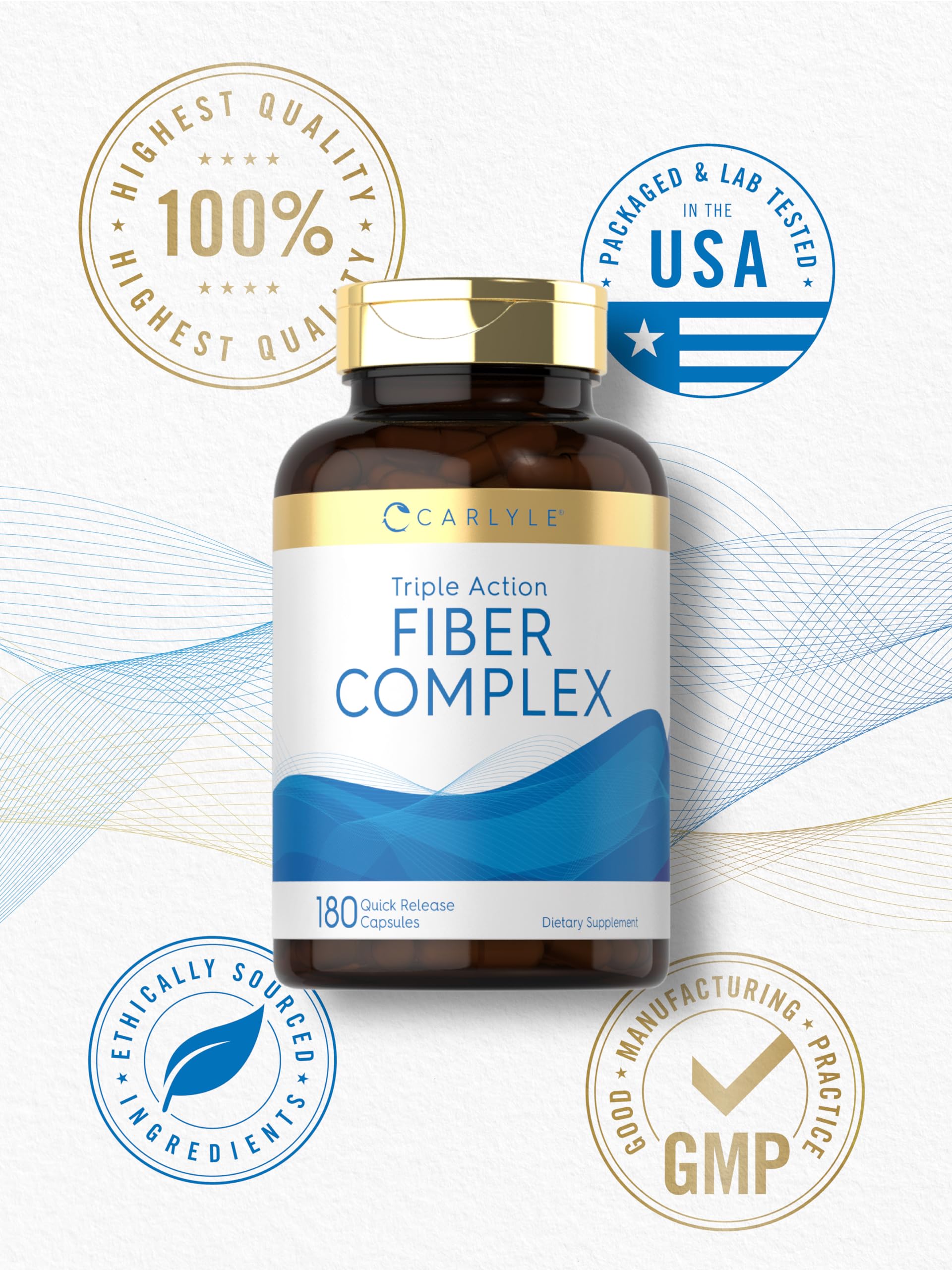 Nutrition label on Carlyle fiber supplement shows non-GMO status.