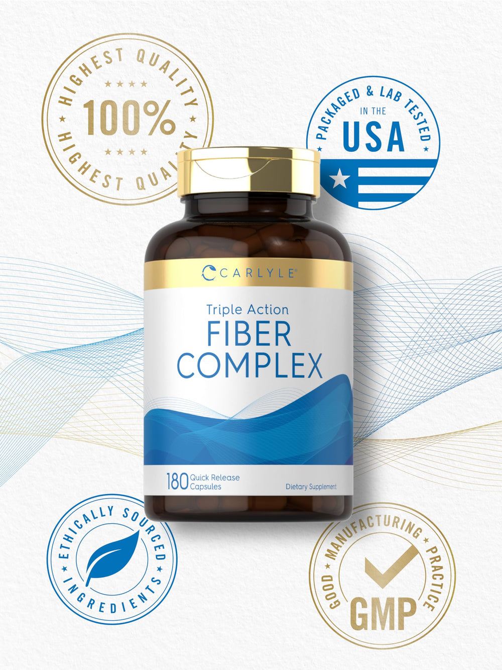 Nutrition label on Carlyle fiber supplement shows non-GMO status.