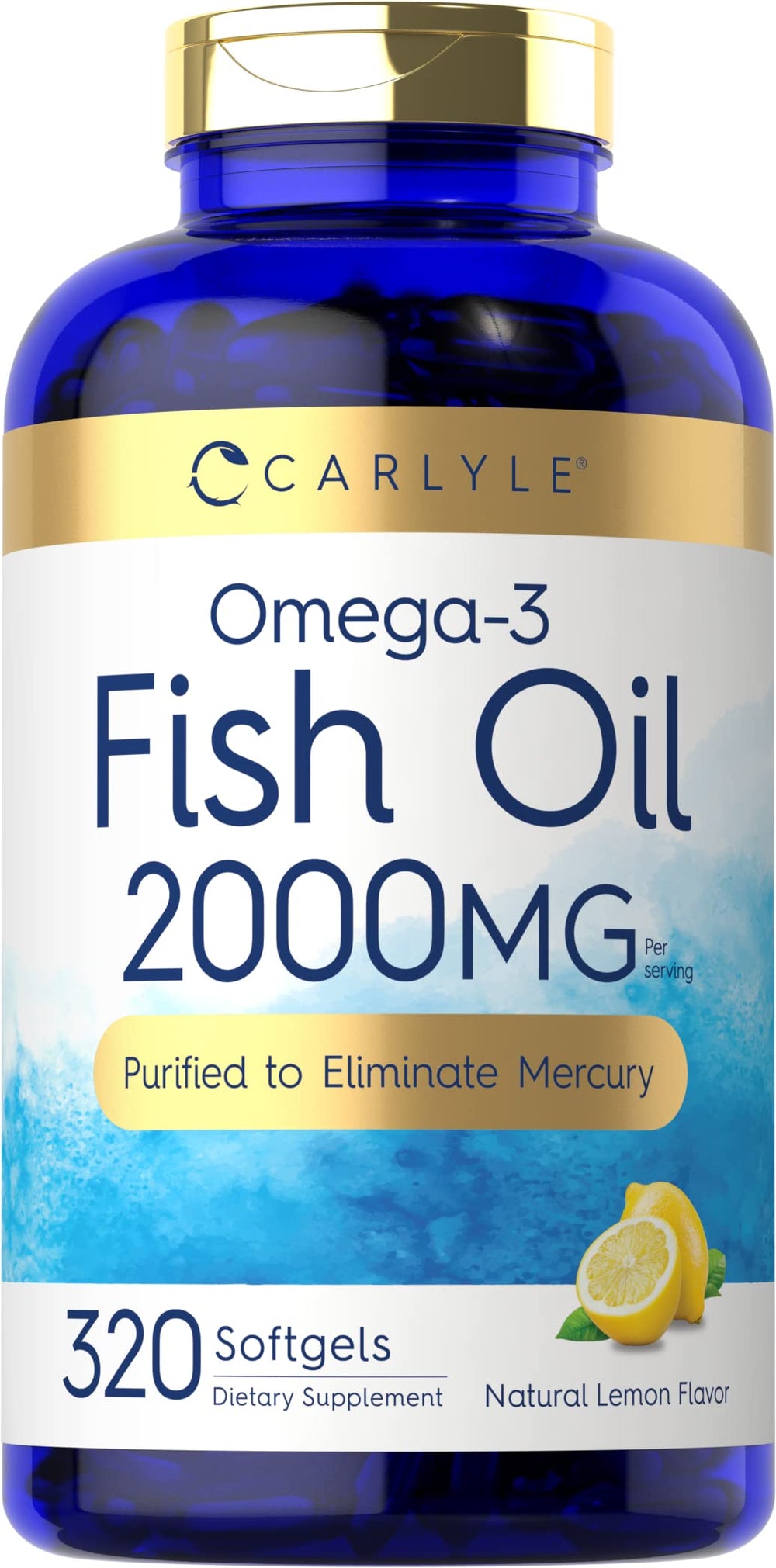 Carlyle Fish Oil 2000mg bottle with softgels for daily omega-3 support