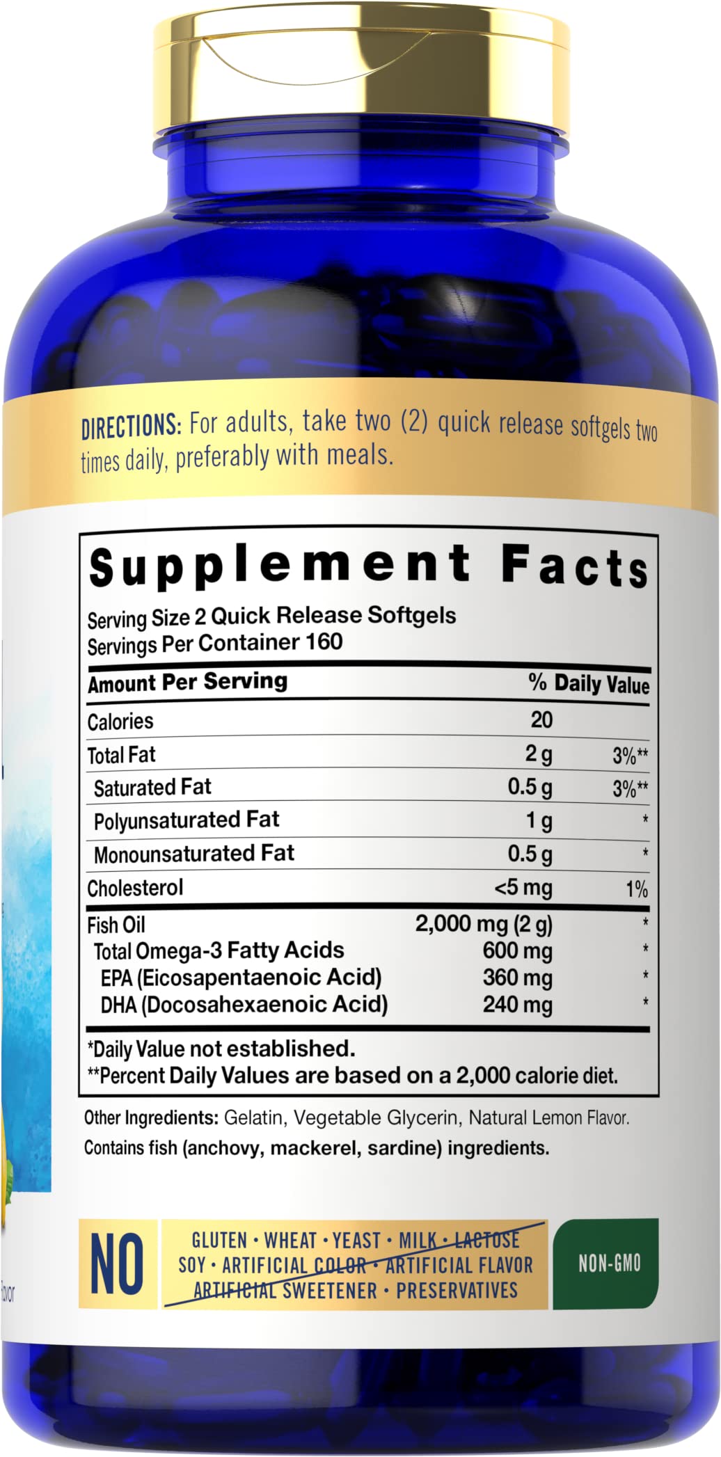 Close-up of Carlyle fish oil softgels highlighting lemon flavor