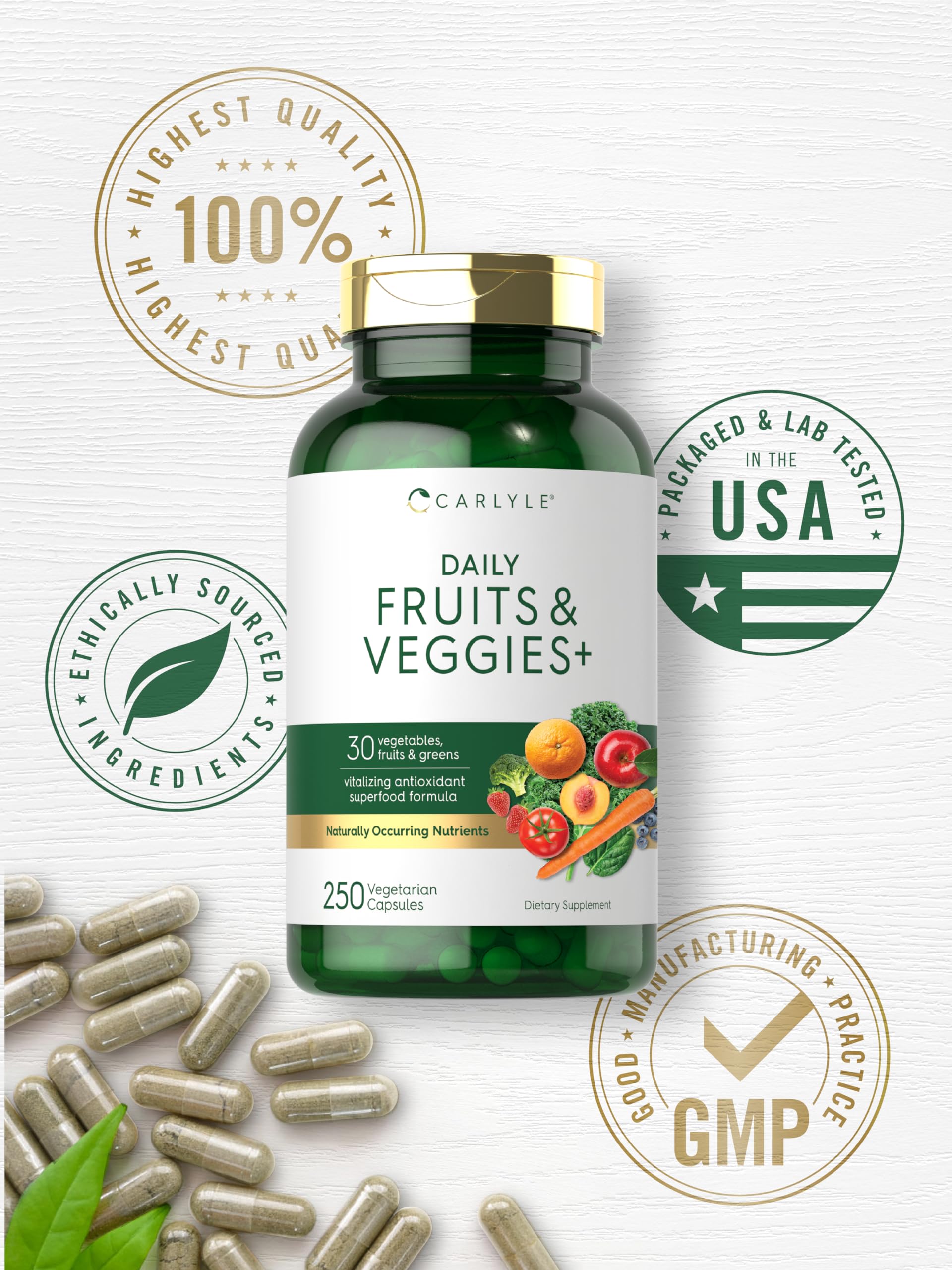 Carlyle Fruits and Veggies gluten-free symbol confirms allergen-friendly choice.
