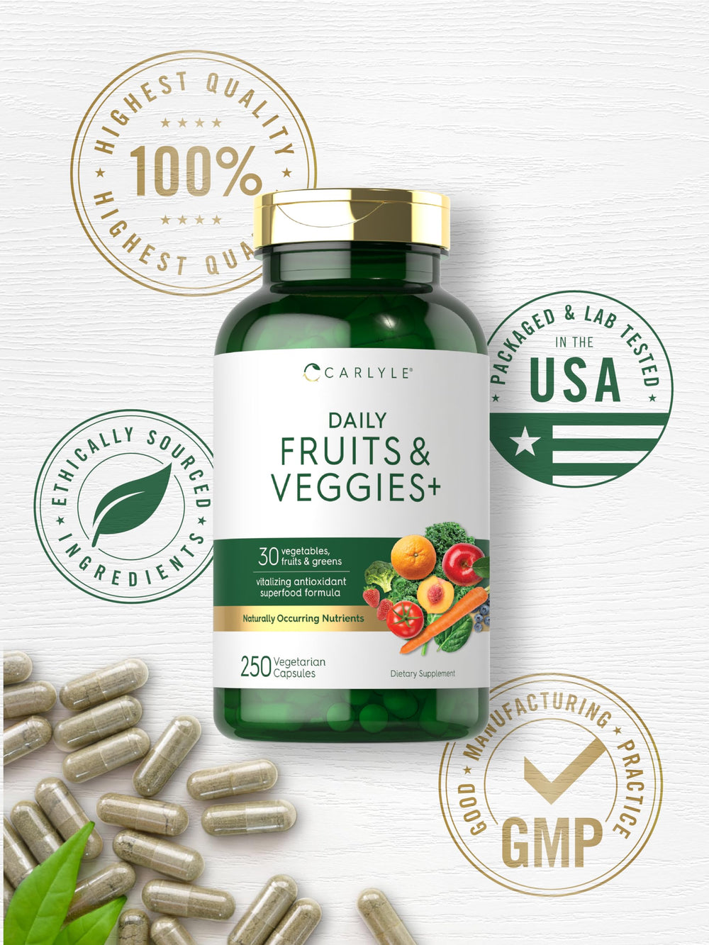 Carlyle Fruits and Veggies gluten-free symbol confirms allergen-friendly choice.
