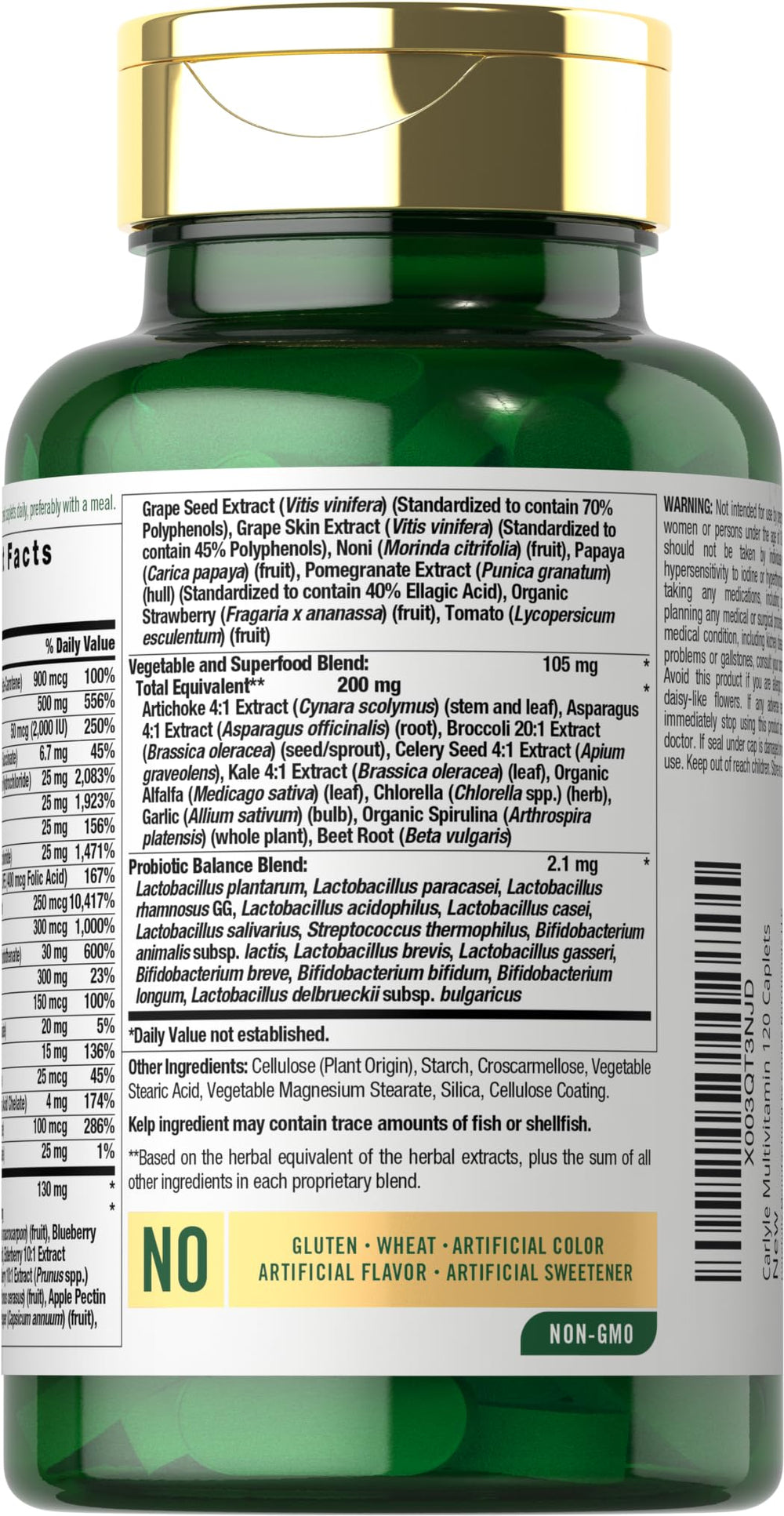 Carlyle label detail highlights 20+ fruits and vegetables
