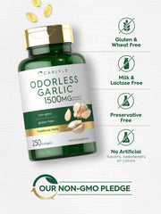 Carlyle garlic label emphasizes non-GMO and gluten-free formulation.