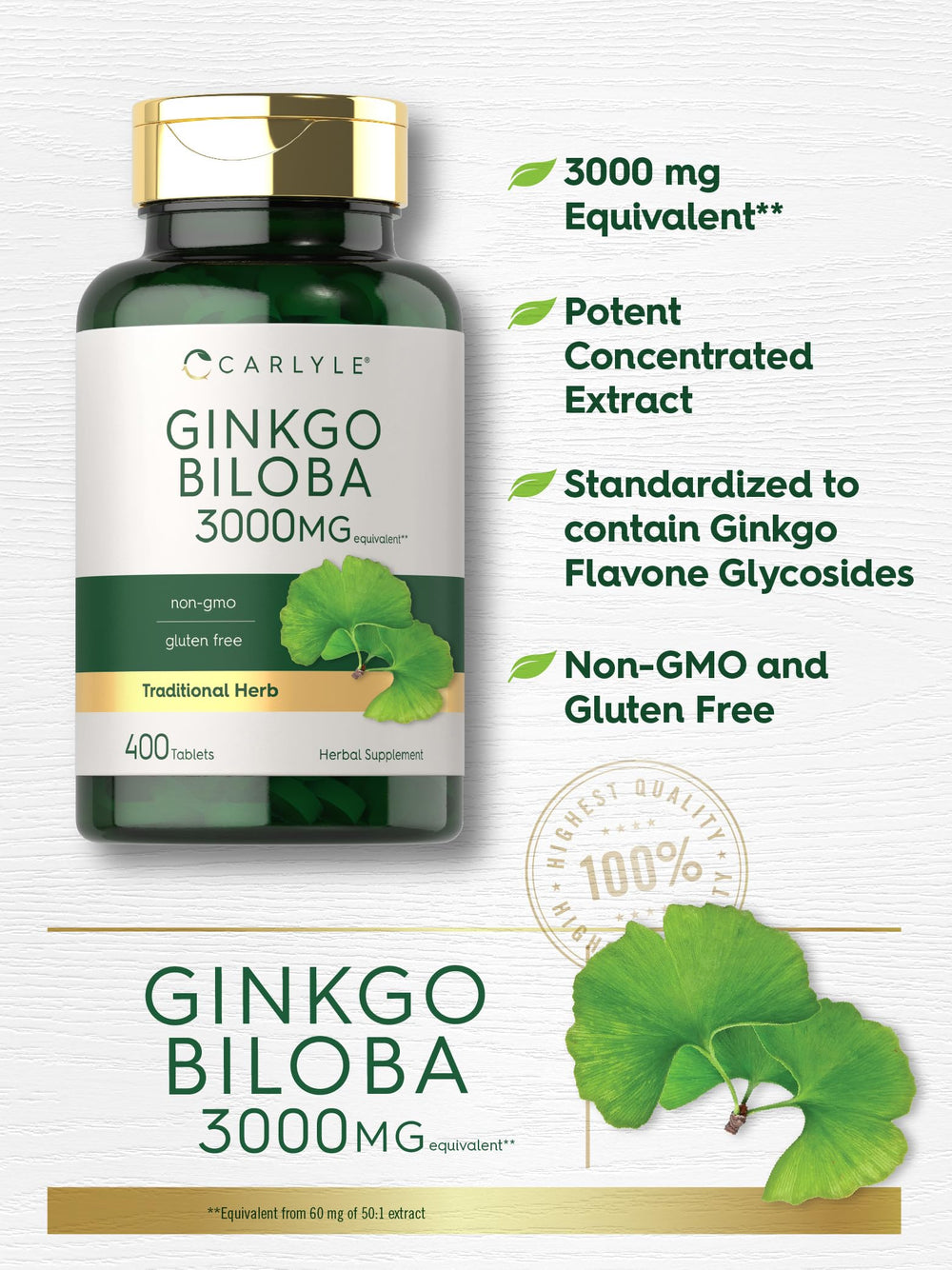 Carlyle Ginkgo Biloba glass bottle communicates premium quality