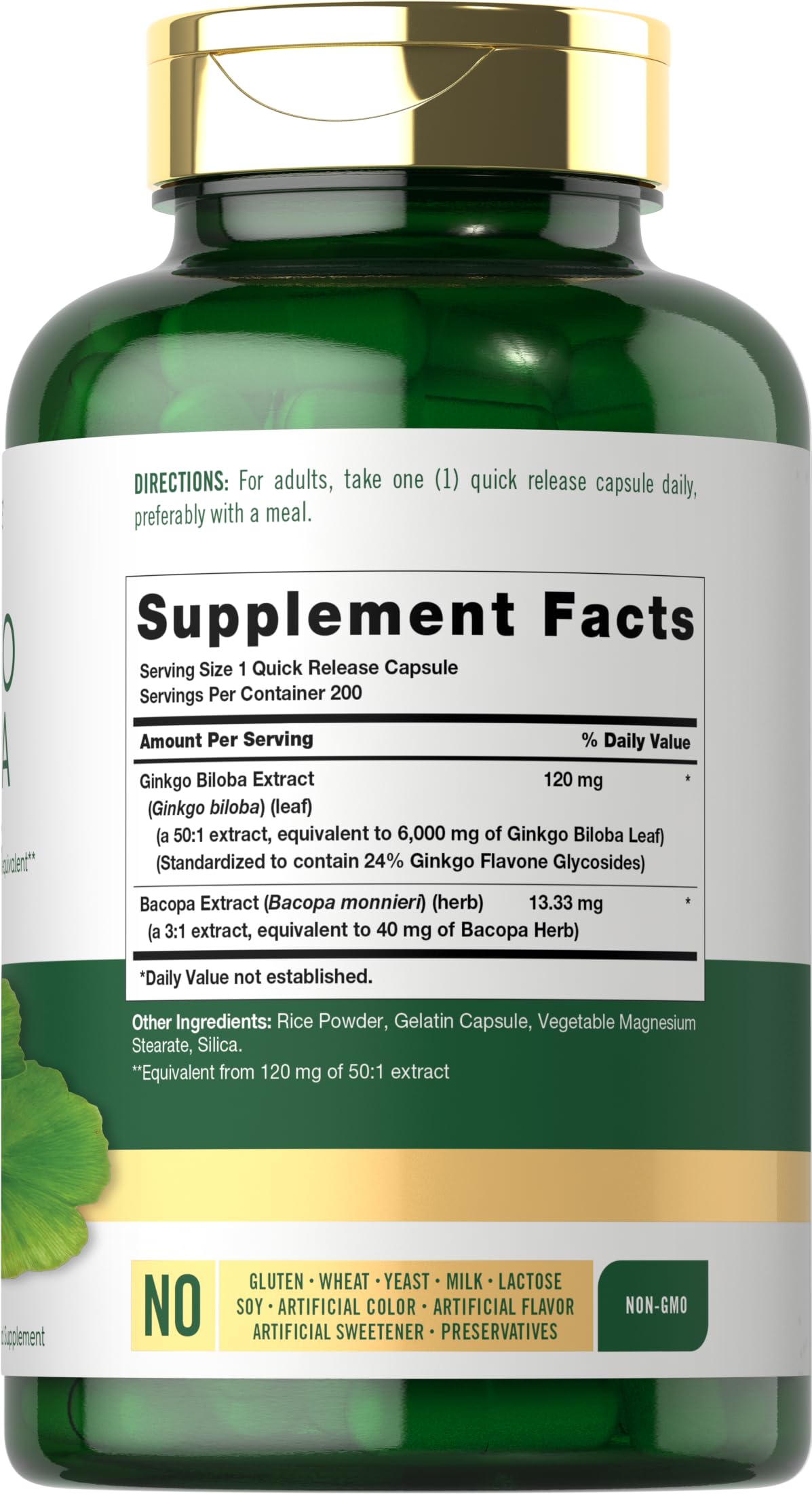 Carlyle Ginkgo Biloba pills label highlighting extra strength formula for daily support.