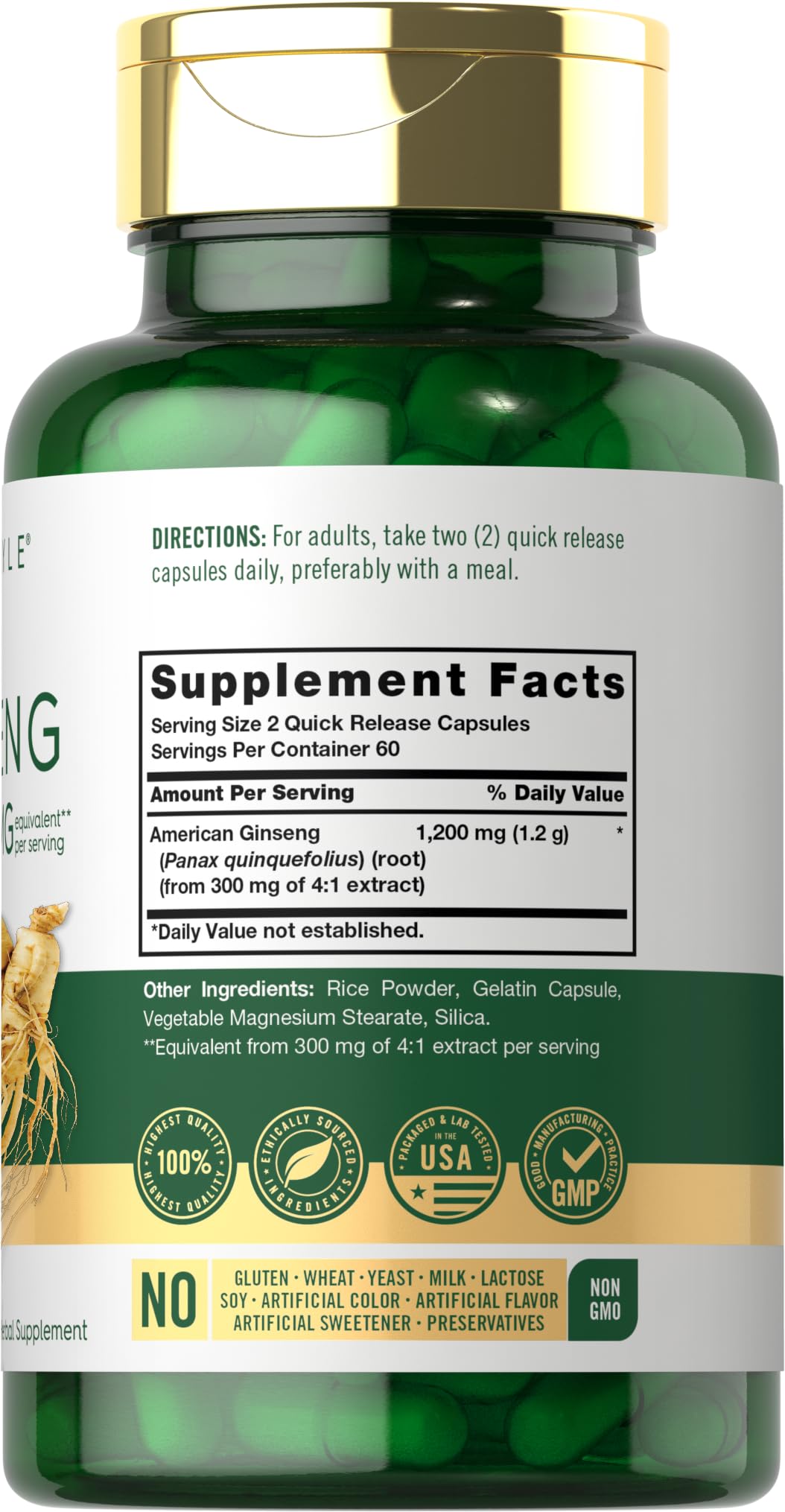 Carlyle Ginseng Extract capsules close-up highlighting quick-release formula