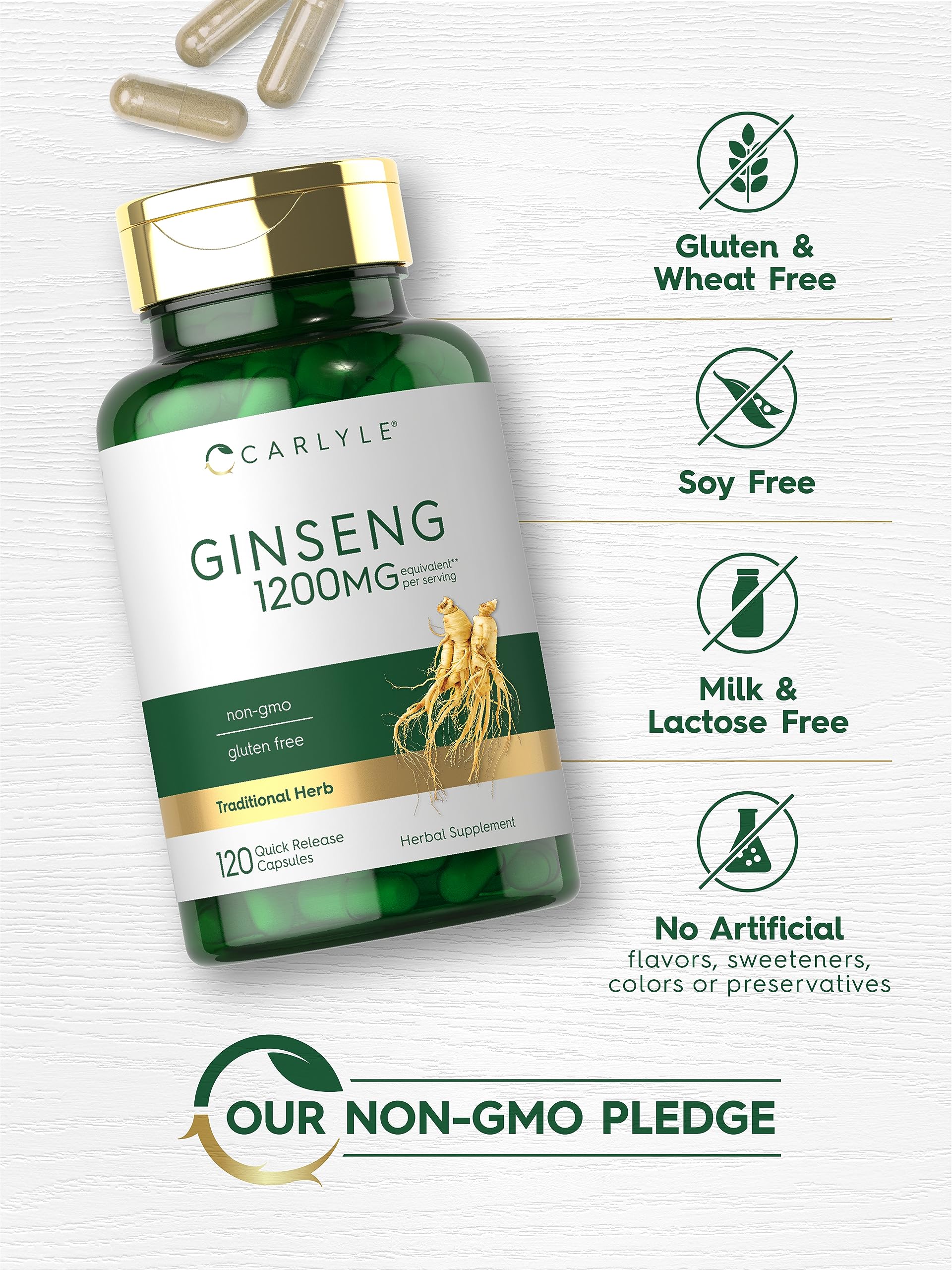 Carlyle Ginseng Extract glass bottle on shelf conveys premium quality