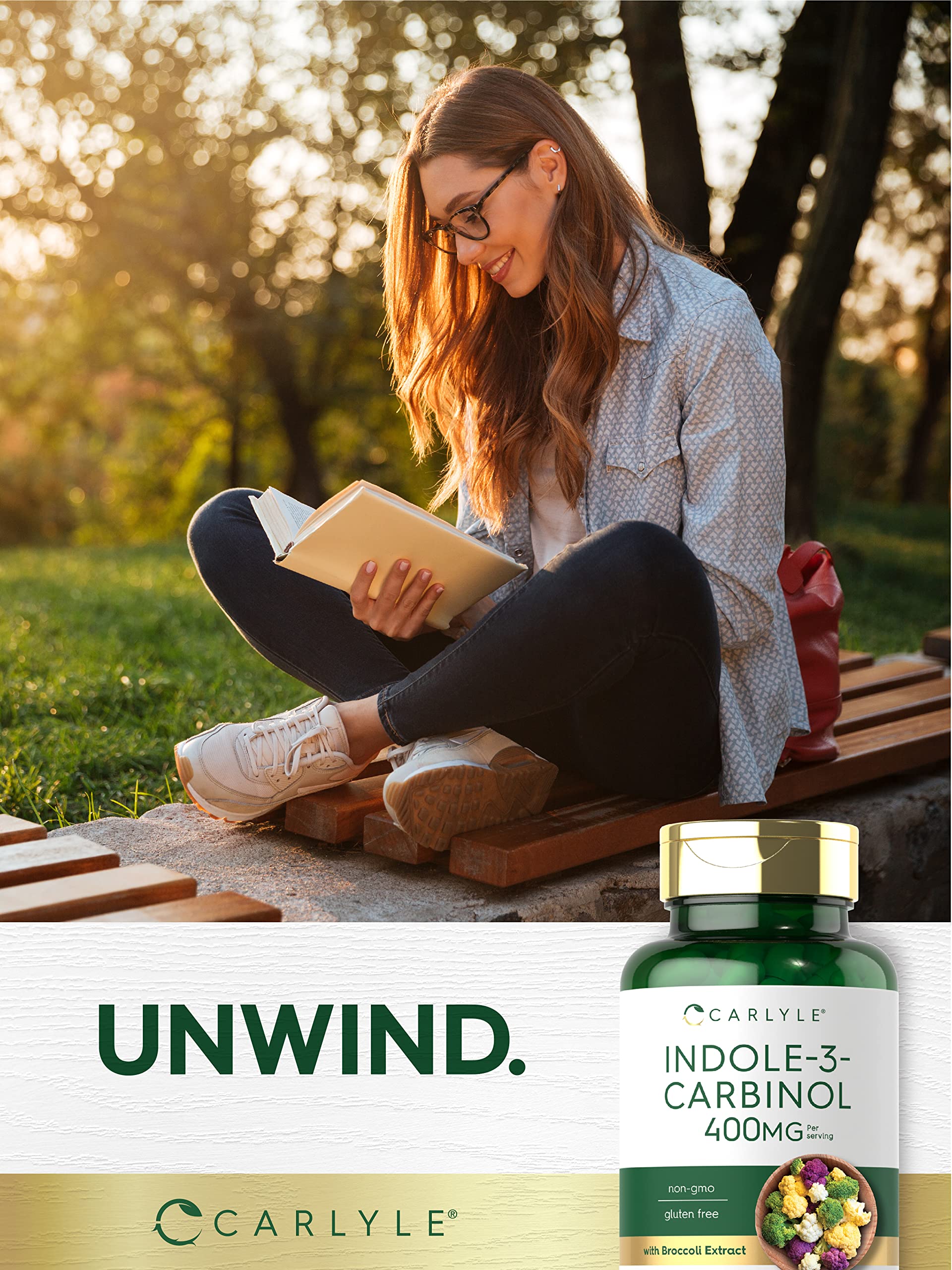 Packaging shows gluten-free and Non-GMO certification on Carlyle bottle