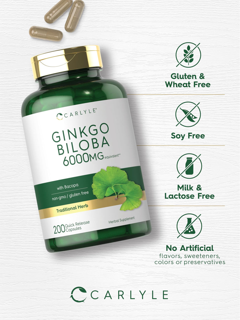 Carlyle gluten-free non-GMO label on packaging reinforces dietary-friendly choice.