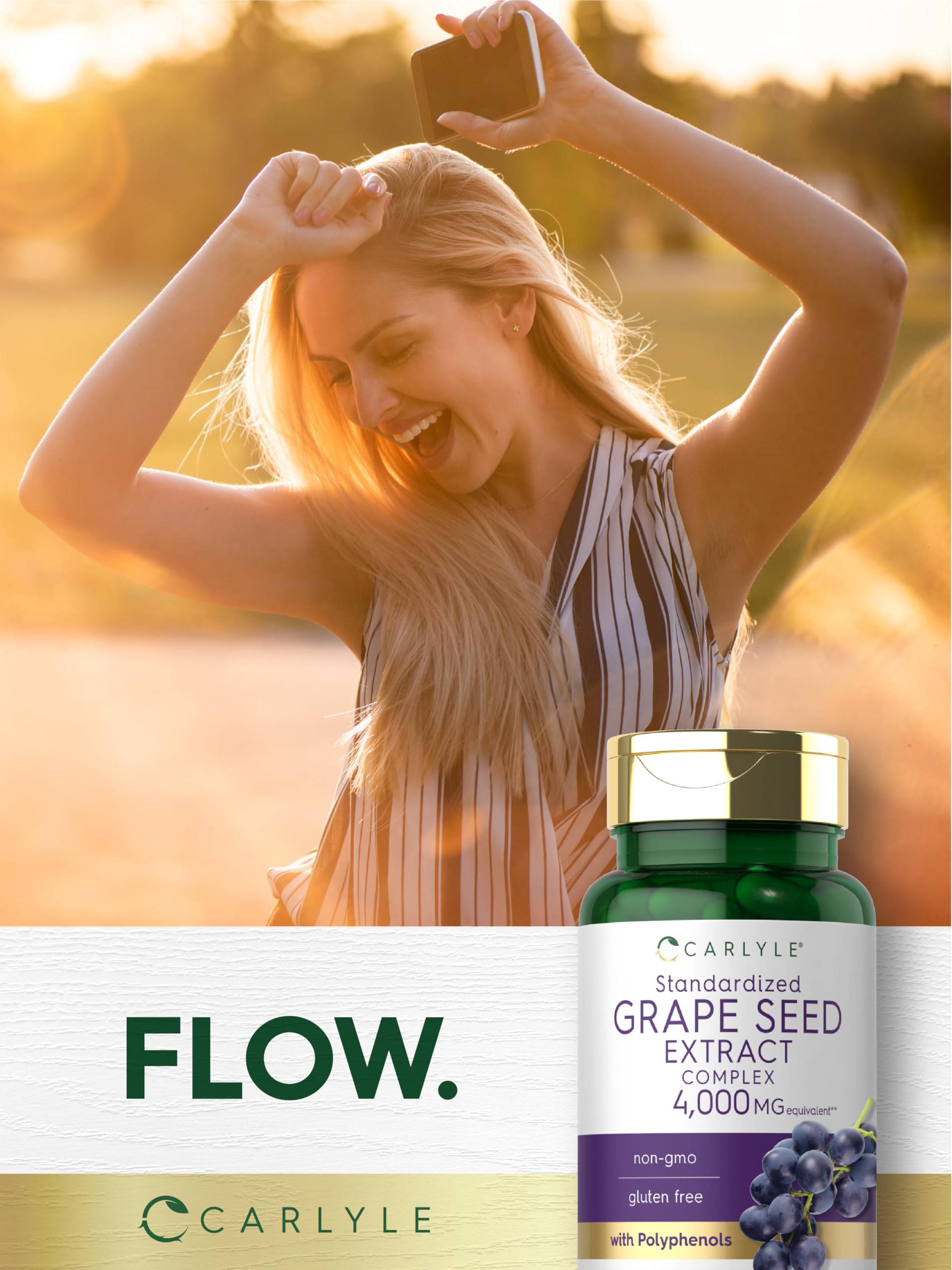 Carlyle Grape Seed Extract on table with capsule scene.