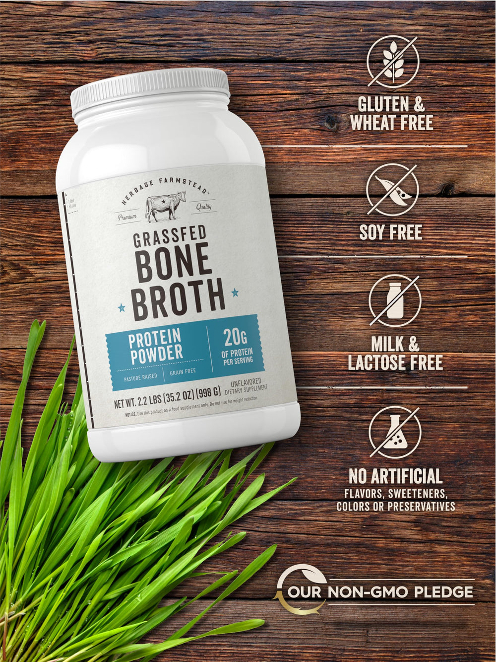 Carlyle Bone Broth Powder jar highlighting premium, non-GMO formula
