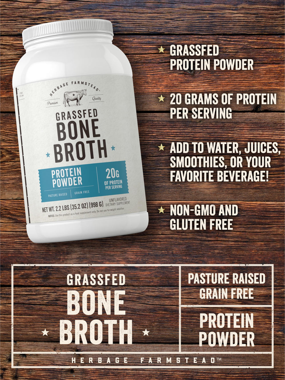 Carlyle Bone Broth Powder label notes pasture-raised and gluten-free