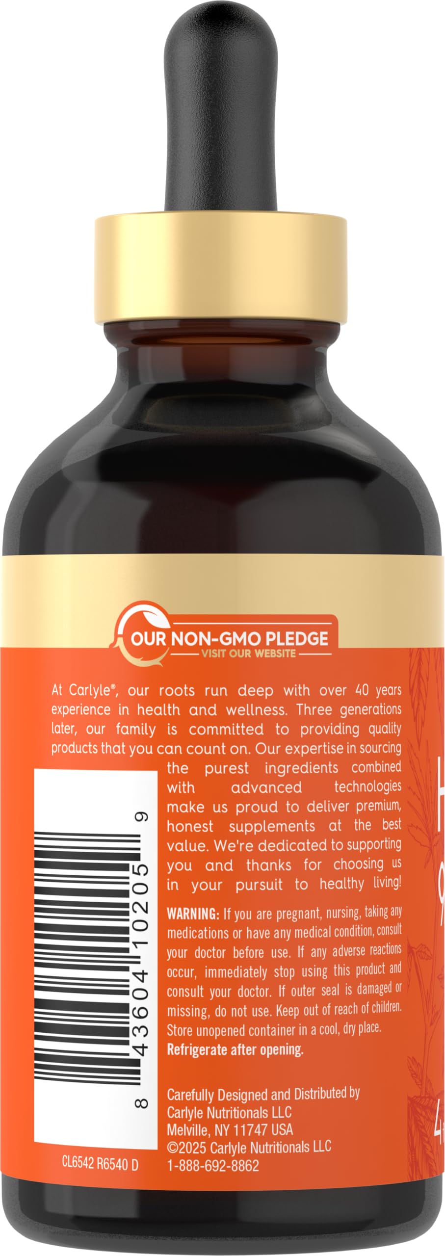 Carlyle Hemp Seed Oil label emphasizes cold-pressed, non-GMO, gluten-free qualities