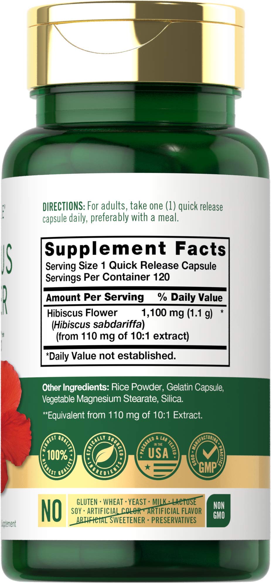 Carlyle Hibiscus capsules closeup, quick-release formula for daily wellness