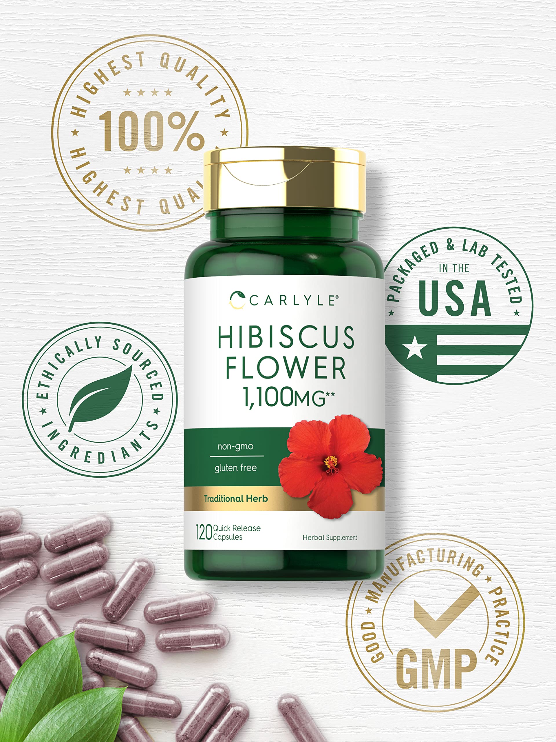 Carlyle Hibiscus extract bottle with 120 capsules in routine settings
