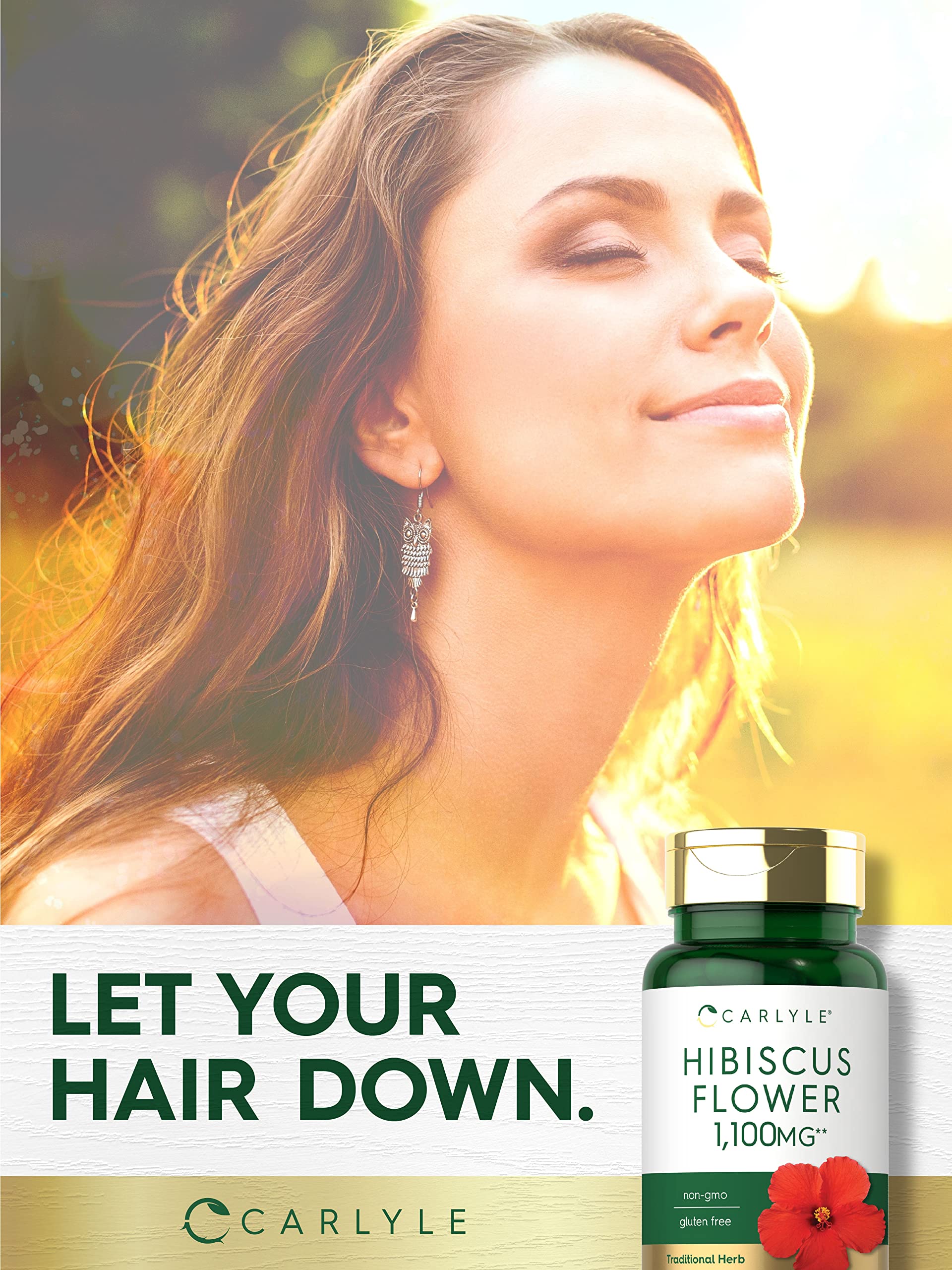 Carlyle Hibiscus ingredients panel, showcasing natural supplement components