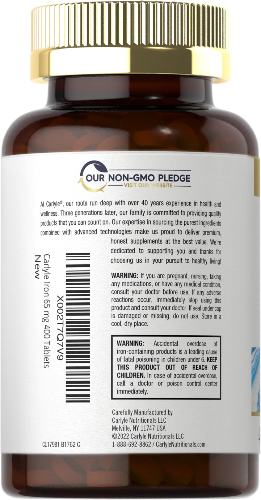 Carlyle Iron tablets close-up showing coated surface and potency.