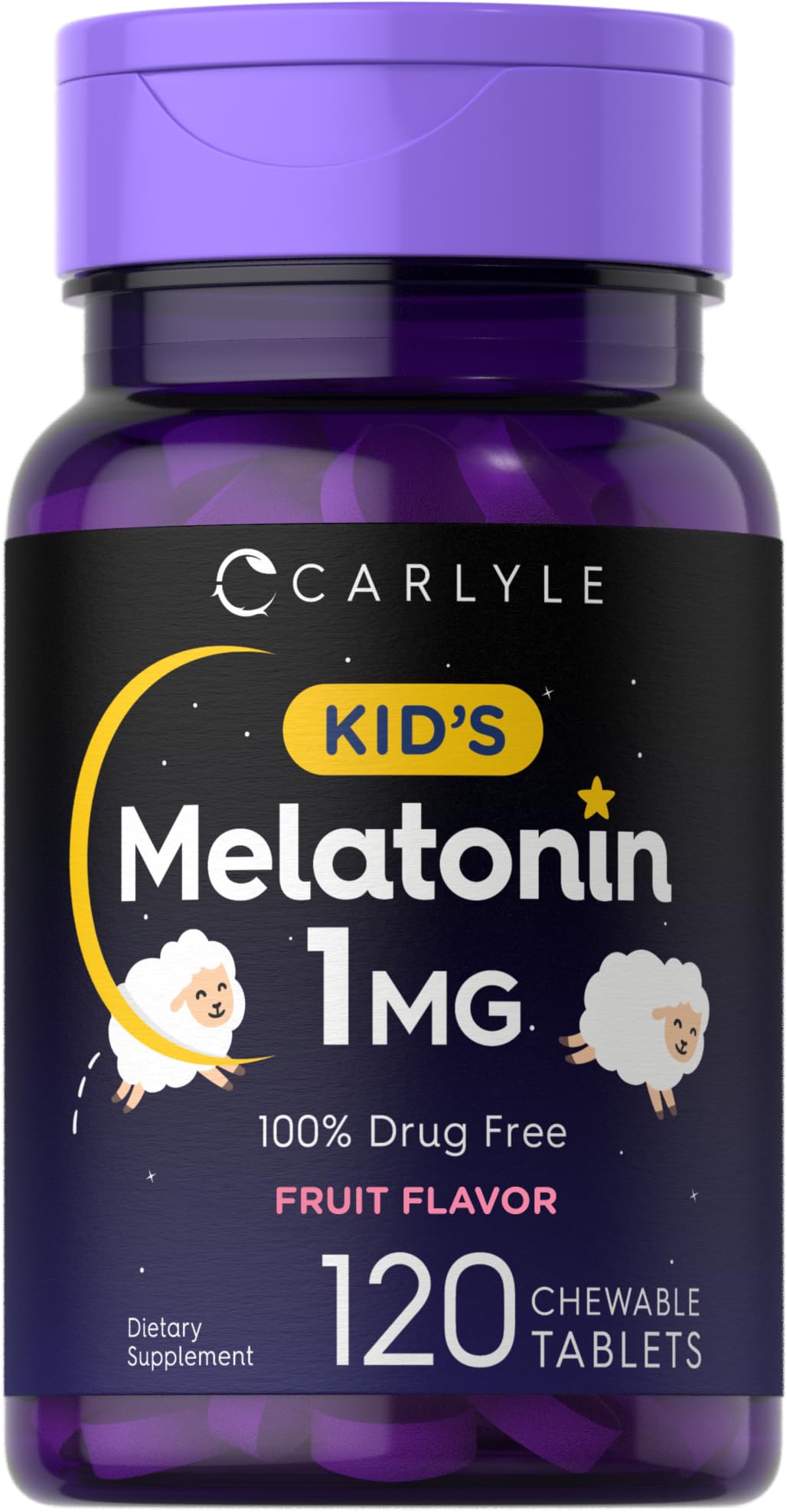 Carlyle Kids Melatonin 1mg chewable tablet with fruit flavor for a calm routine