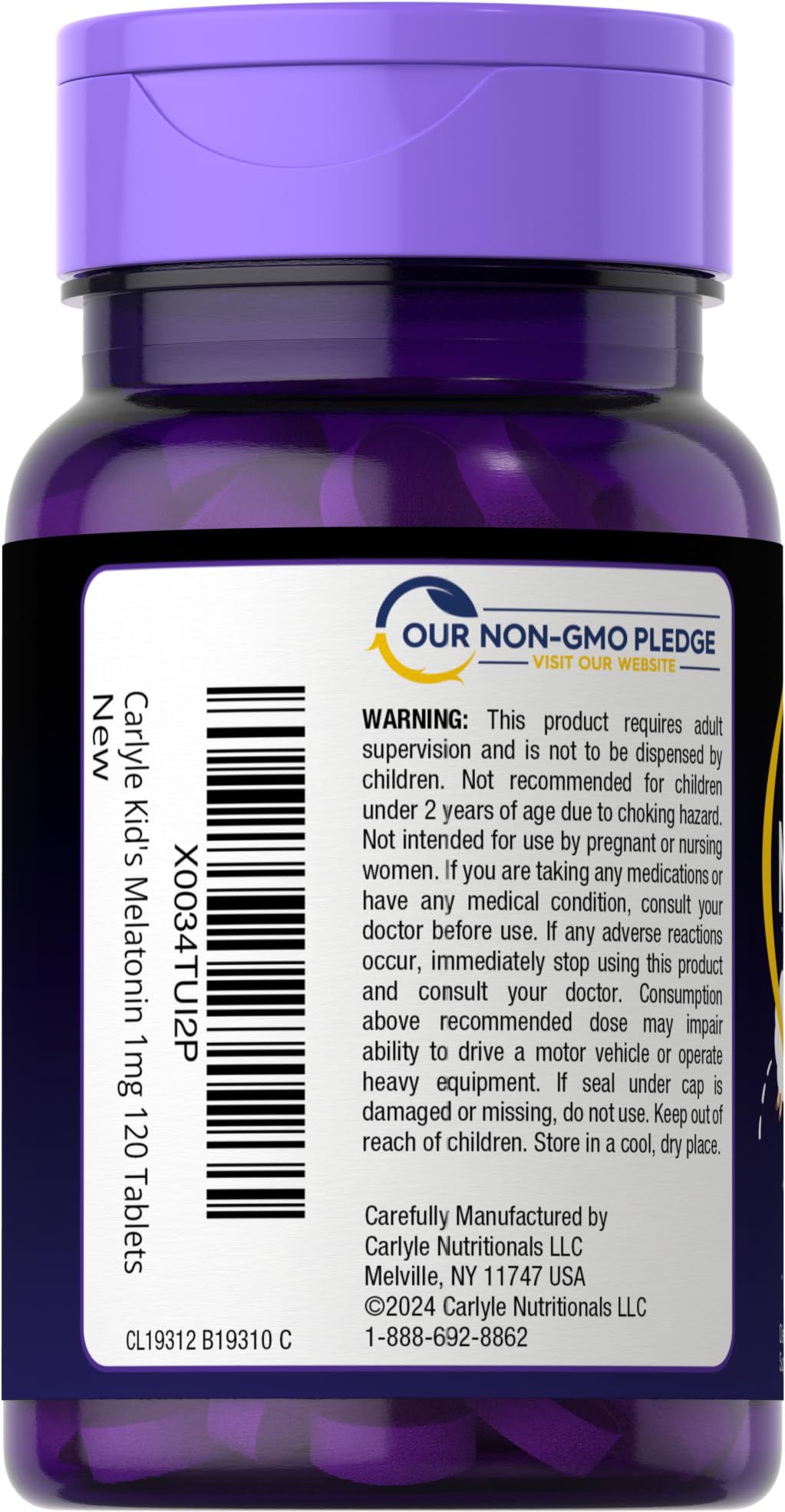Fruit-flavored Carlyle Kids Melatonin tablet appealing flavor to encourage nightly routine