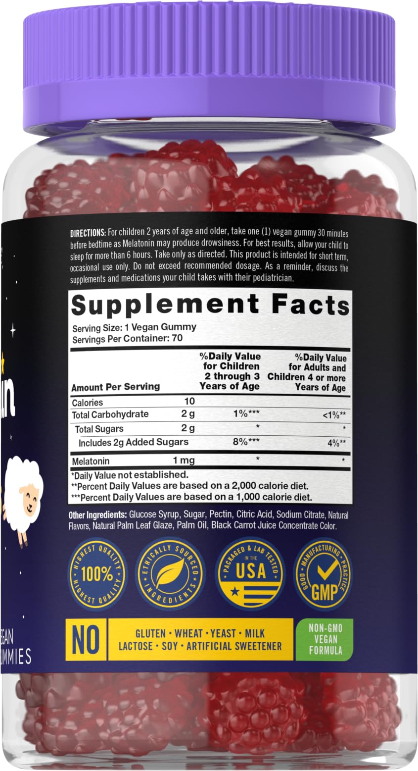 Carlyle Kids Melatonin Gummies bottle close-up with 70-count packaging
