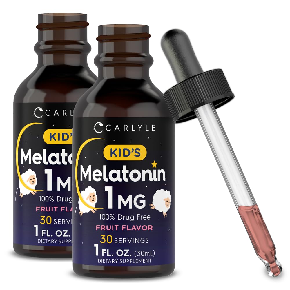 Carlyle Kids Melatonin Liquid berry bottle for easy bedtime support.