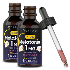 Carlyle Kids Melatonin Liquid berry bottle for easy bedtime support.