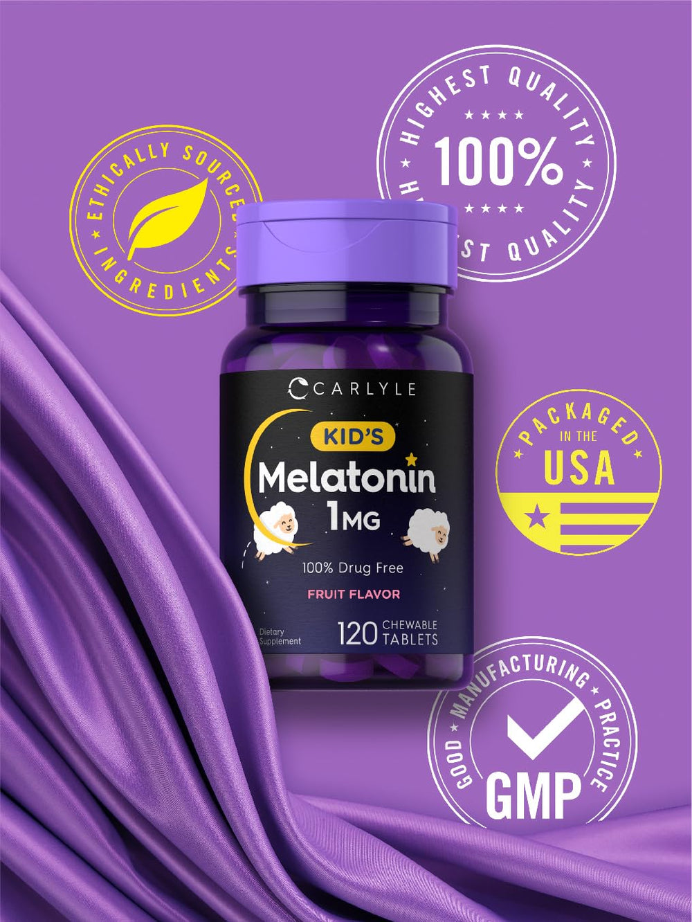 Non-GMO and gluten-free Carlyle Kids Melatonin bottle icon