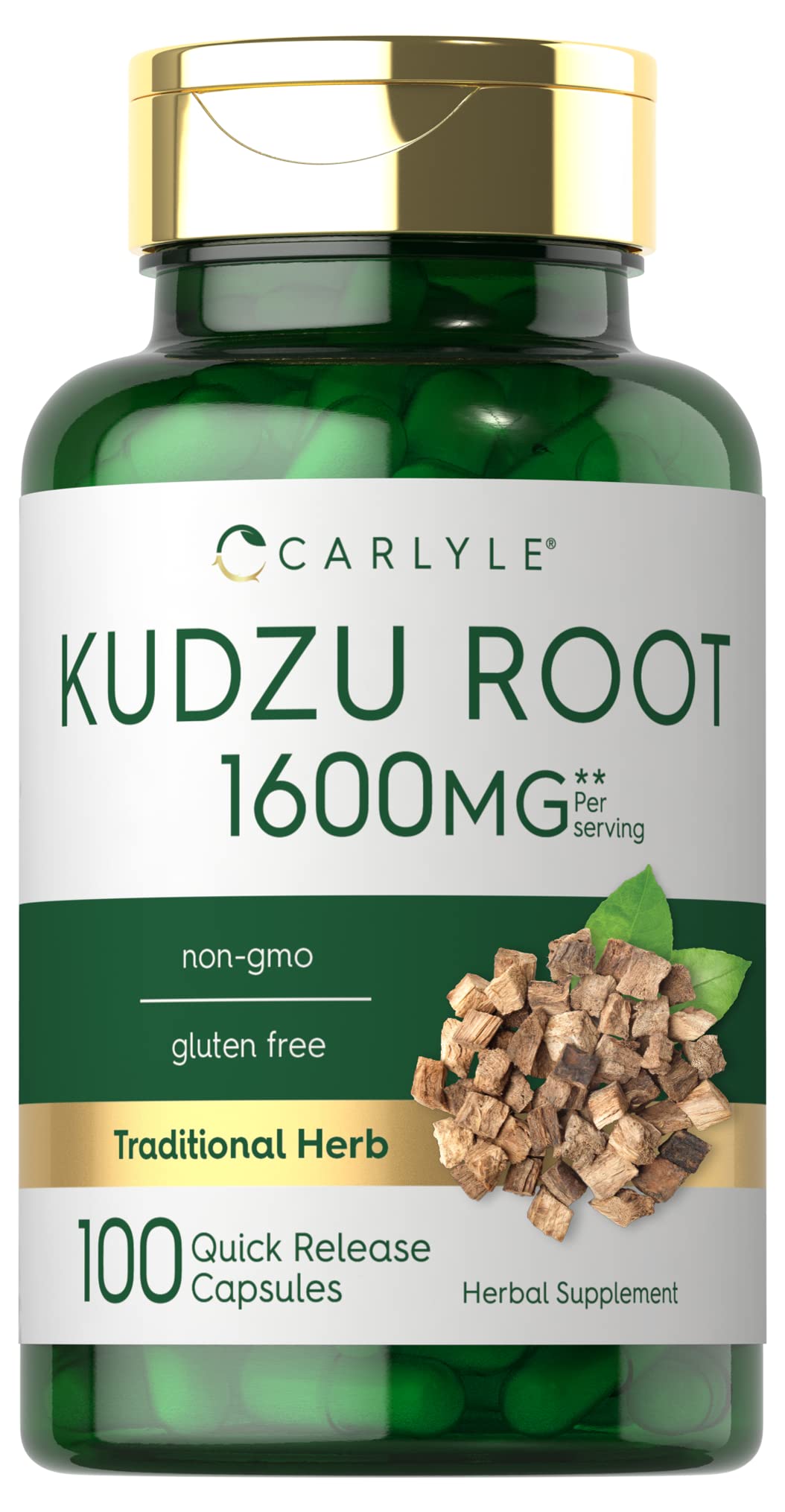 Carlyle Kudzu Root 100-extract capsules in a bottle for convenient daily use.
