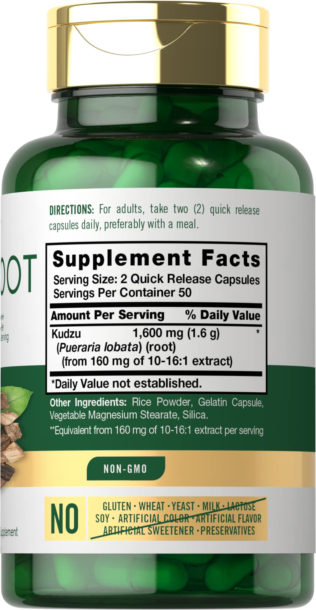 Carlyle Kudzu Root bottle front showcases gluten free herbal branding.