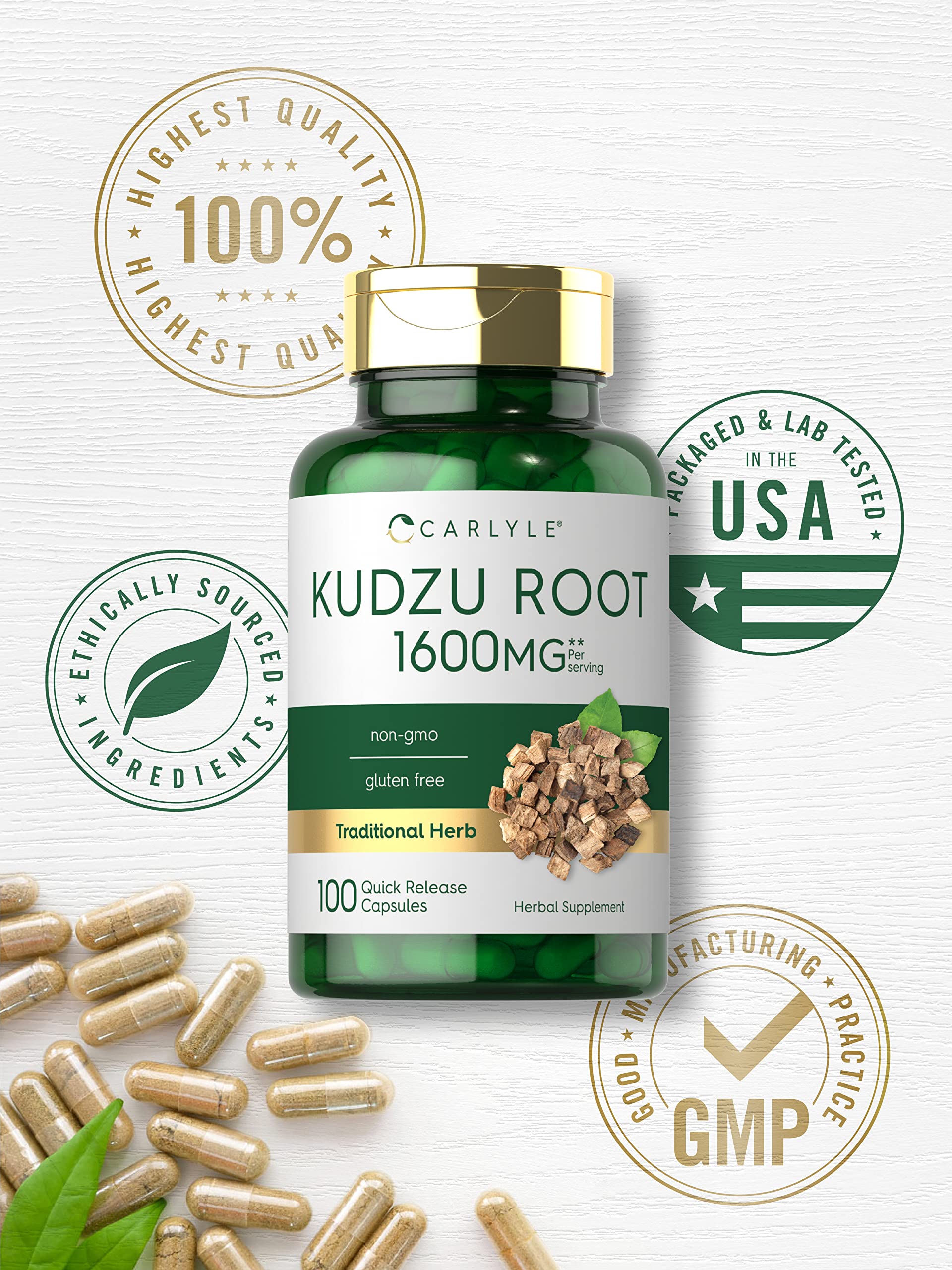 Carlyle Kudzu Root gluten free seal emphasizes allergen free formulation.