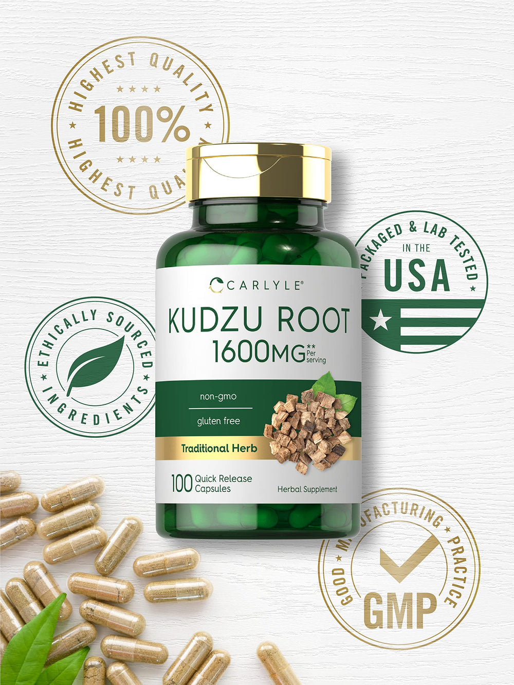 Carlyle Kudzu Root gluten free seal emphasizes allergen free formulation.