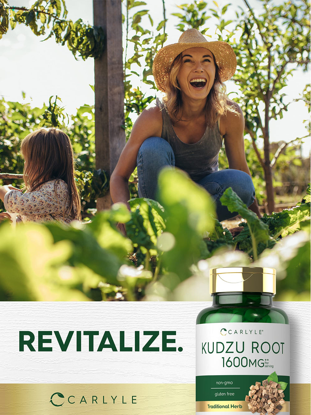 Carlyle Kudzu Root non-GMO stamp reinforces product integrity.