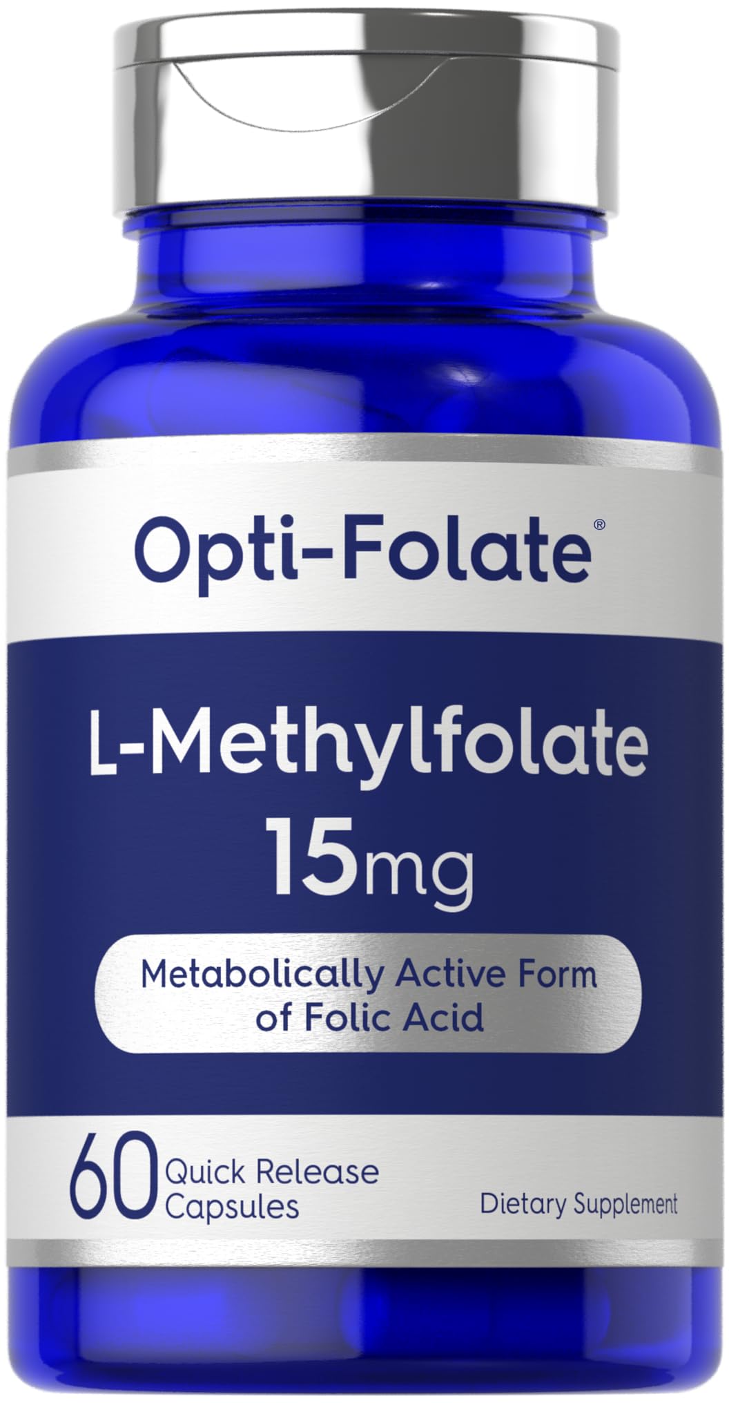 Carlyle L-Methylfolate 15mg bottle cap close-up for easy daily capsules.